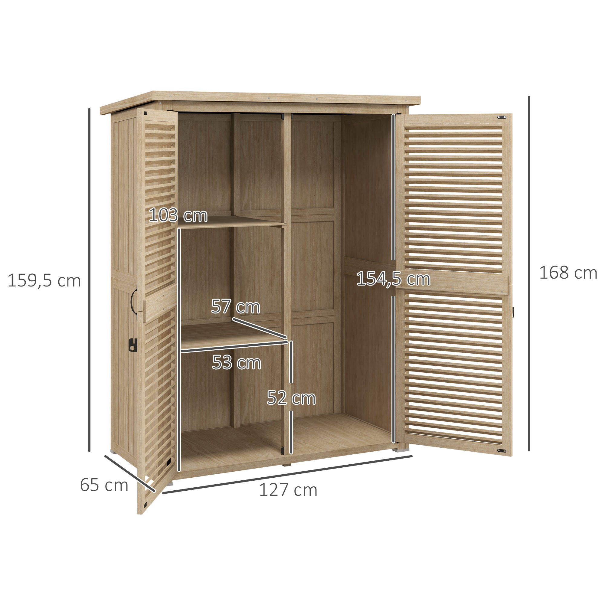 Caseta almacenamiento de Madera Outsunny 127x65x168 cm Madera Natural 3/7
