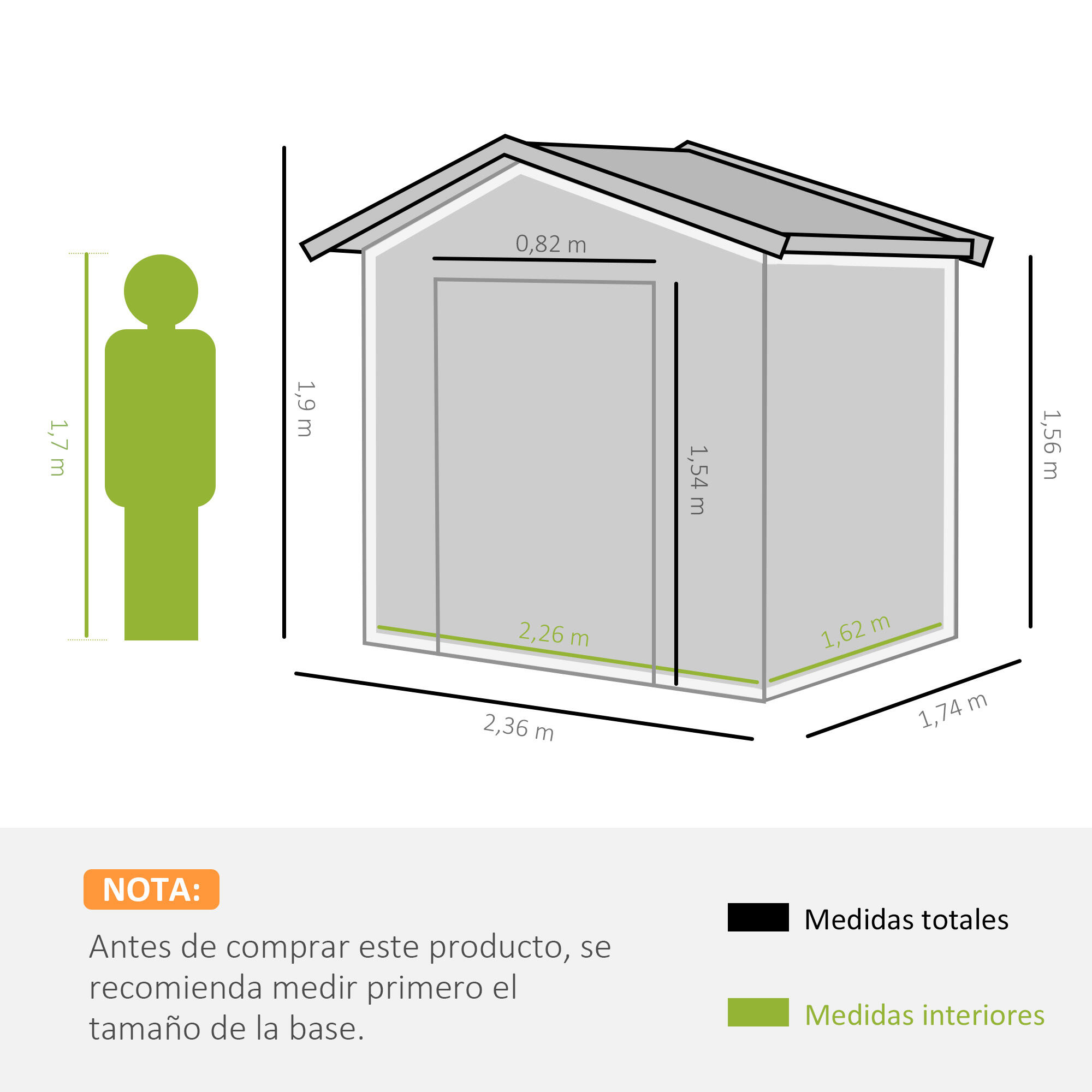 Caseta almacenamiento bicicletas Outsunny 236x174x190 cm Verde 3/7
