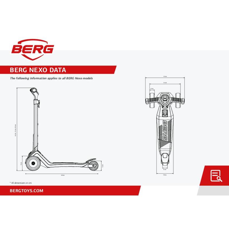 BERG Nexo Kinderroller faltbar rot + LED-deck + Lichter