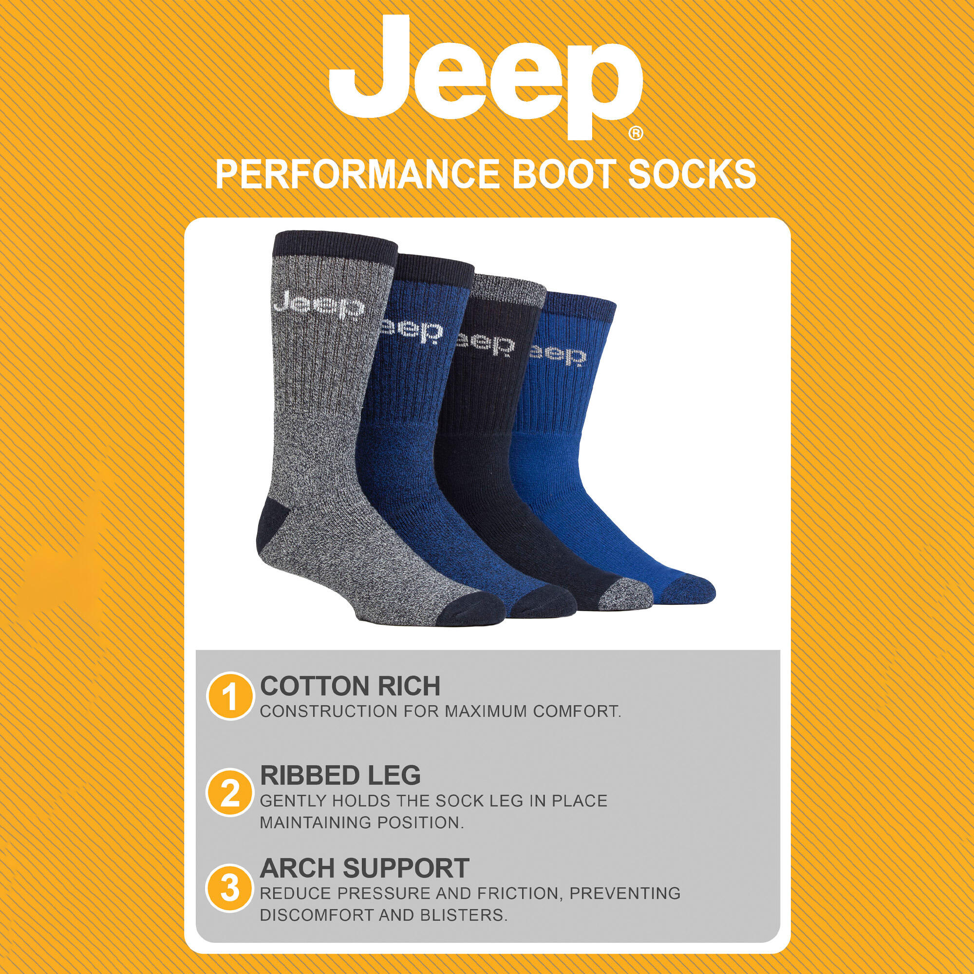 Men's 4 Pack Recycled Cotton Boot Socks | Thick Knit Full Cushioned Socks 3/3