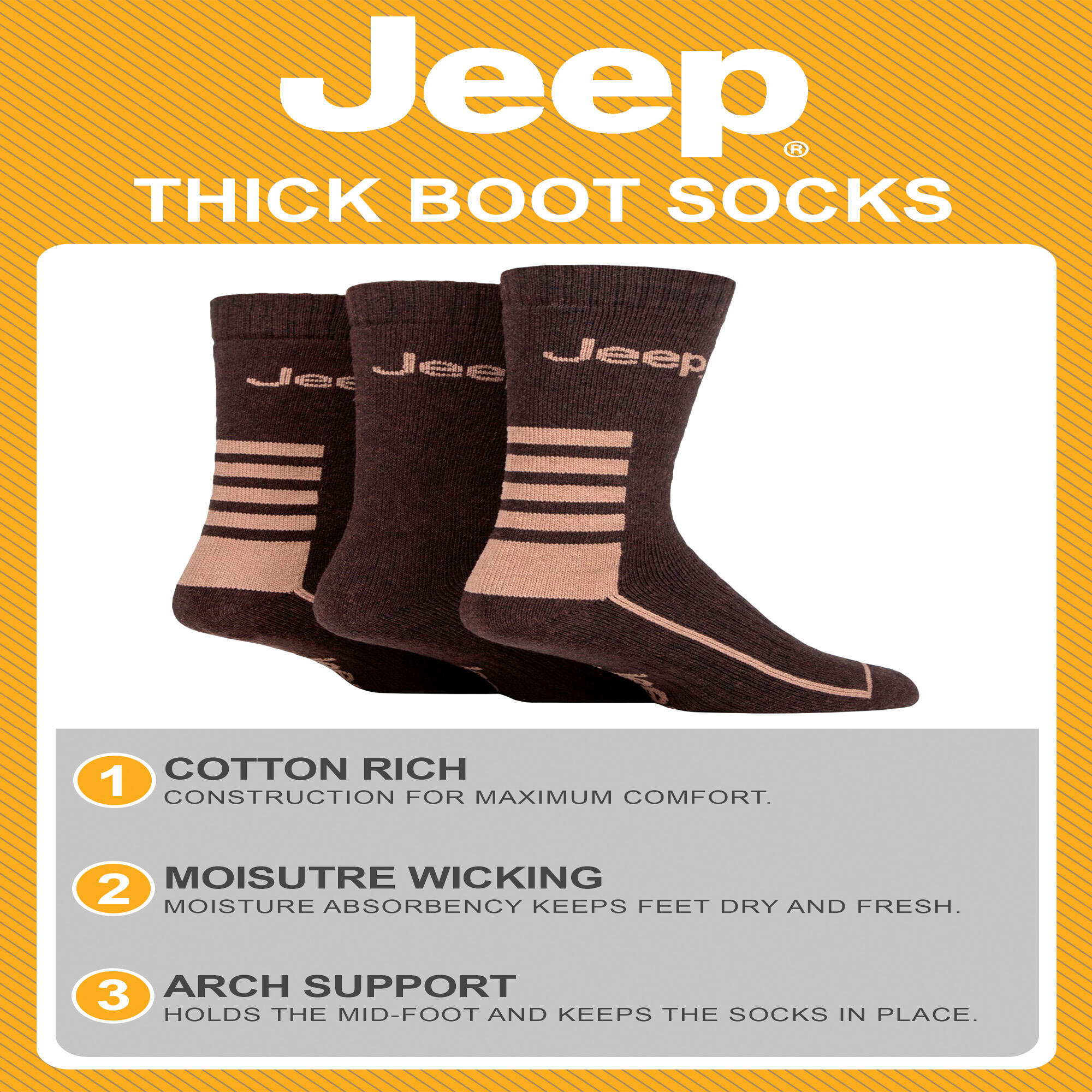 Men's 3 Pack Cotton Blend Boot Socks | Anti-Blister Hiking & Walking Socks 3/3