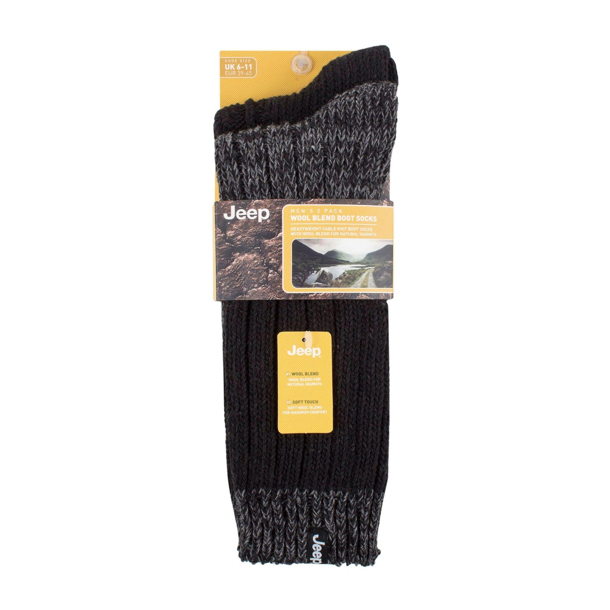 Mens Heavyweight Ribbed Cable Knit Wool Hiking Socks 2/3