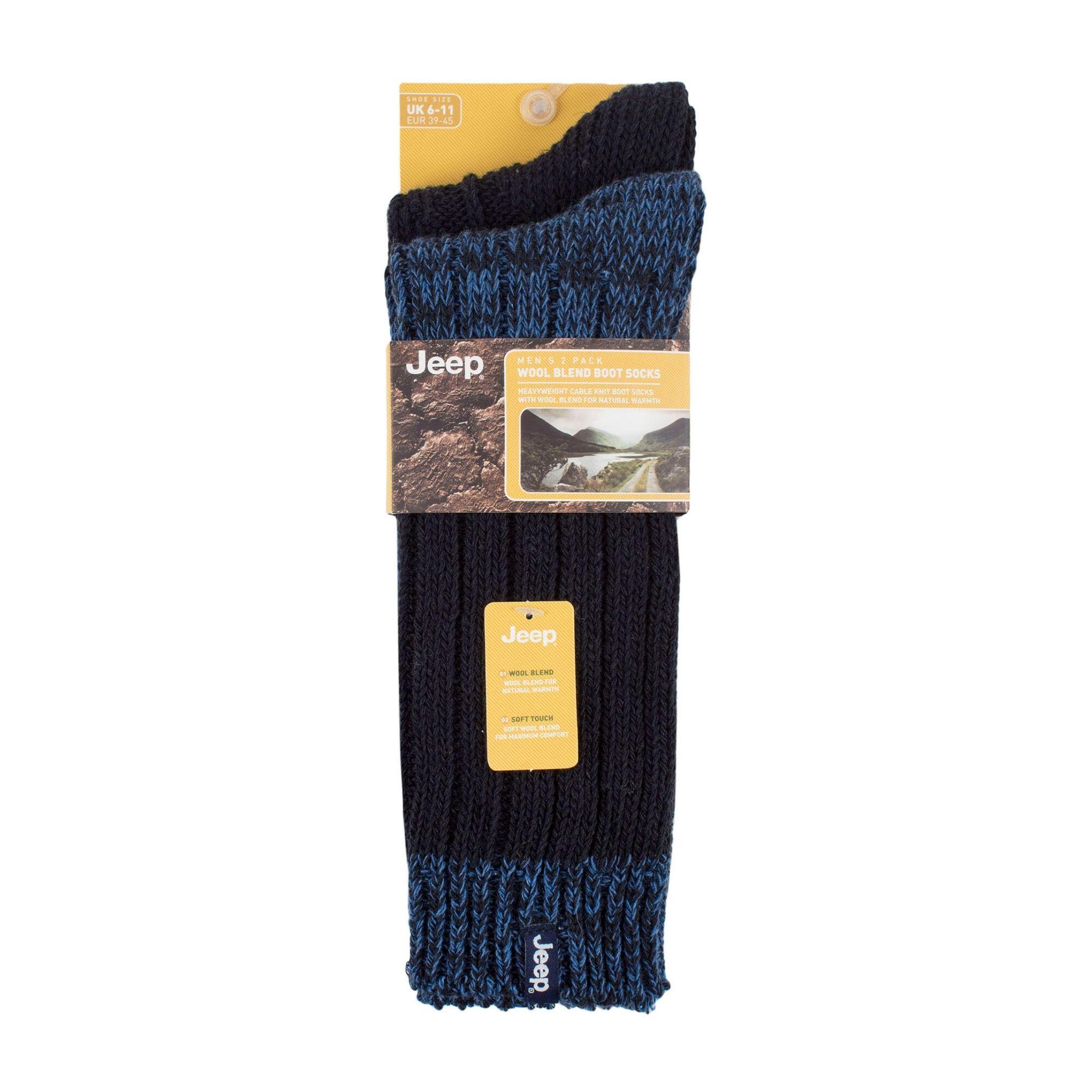 Mens Heavyweight Ribbed Cable Knit Wool Hiking Socks 2/3