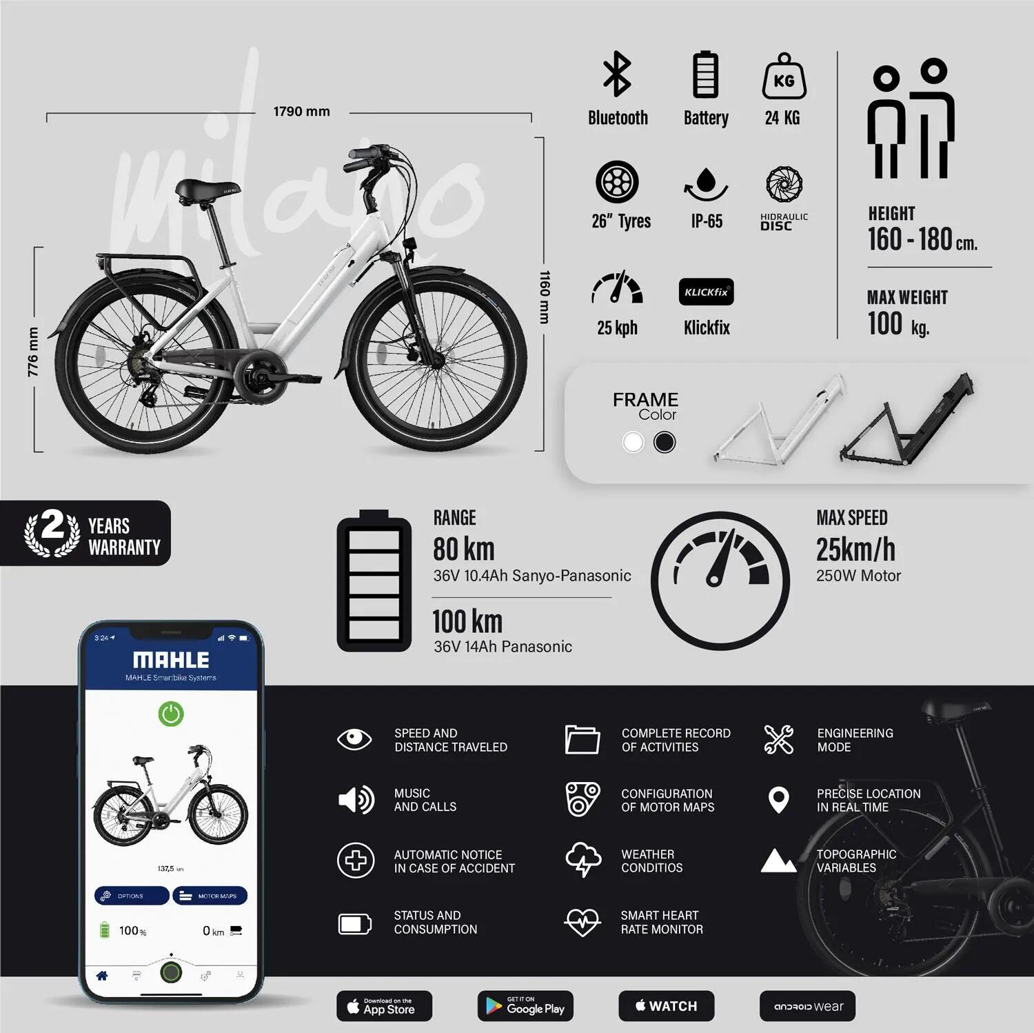 Bici da città elettrica Legend Milano 26" - 14Ah Nera 5/9