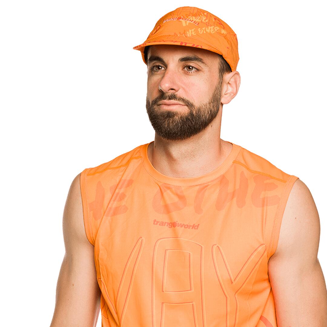 Gorra de Trail Running Trangoworld Verrand Naranja/Naranja protección UV+30 3/4
