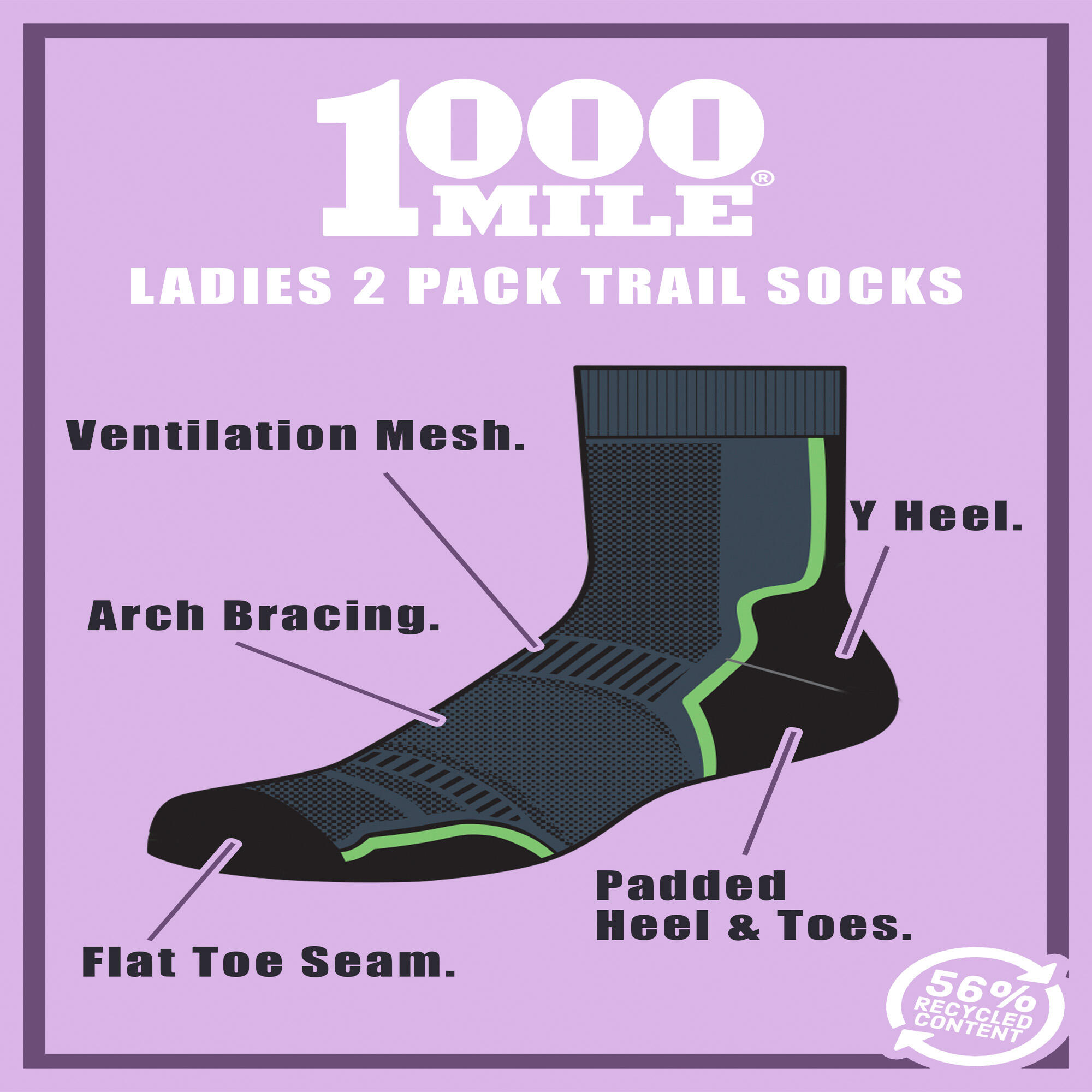 2 Pack Ladies Trail Repreve Single Layer Socks 4/4