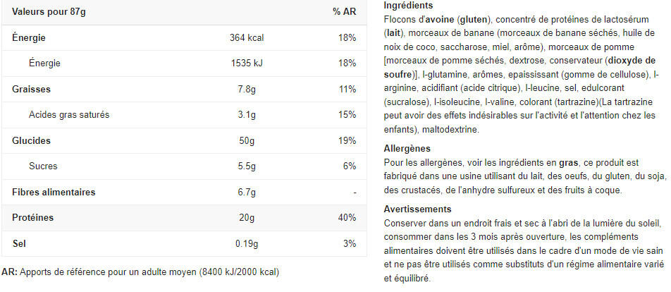 Préparation protéinée - Protein Oatmeal - Banane 1000g 2/4