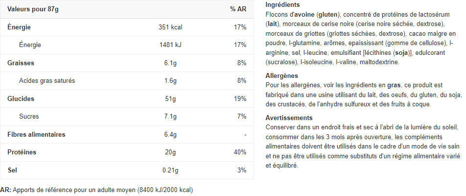 Préparation protéinée - Protein Oatmeal - Chocolat 1000g 2/4