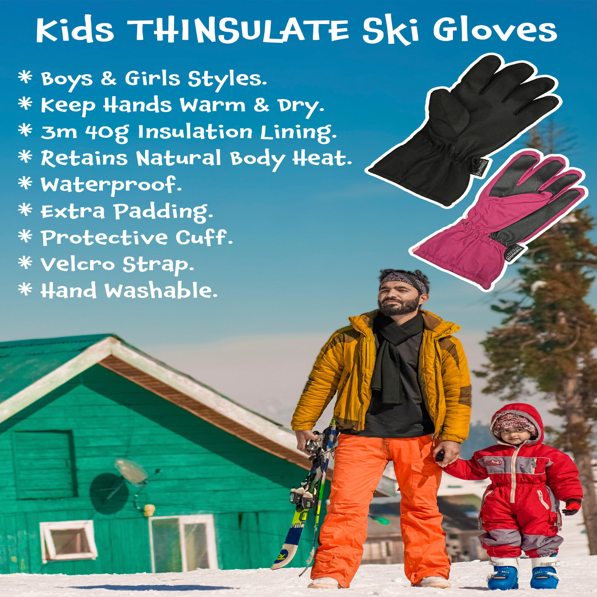 Childrens Waterproof Winter Warm Thermal Ski Gloves 3/3