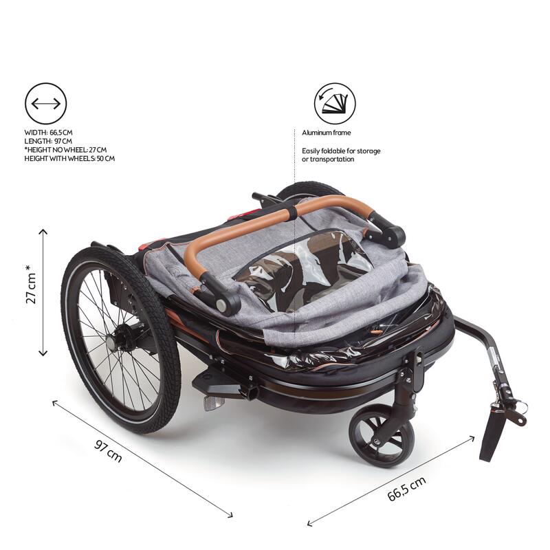 Remorque Vélo & Poussette 2 en 1 - Enfants et Cargaison - Gris Chinée
