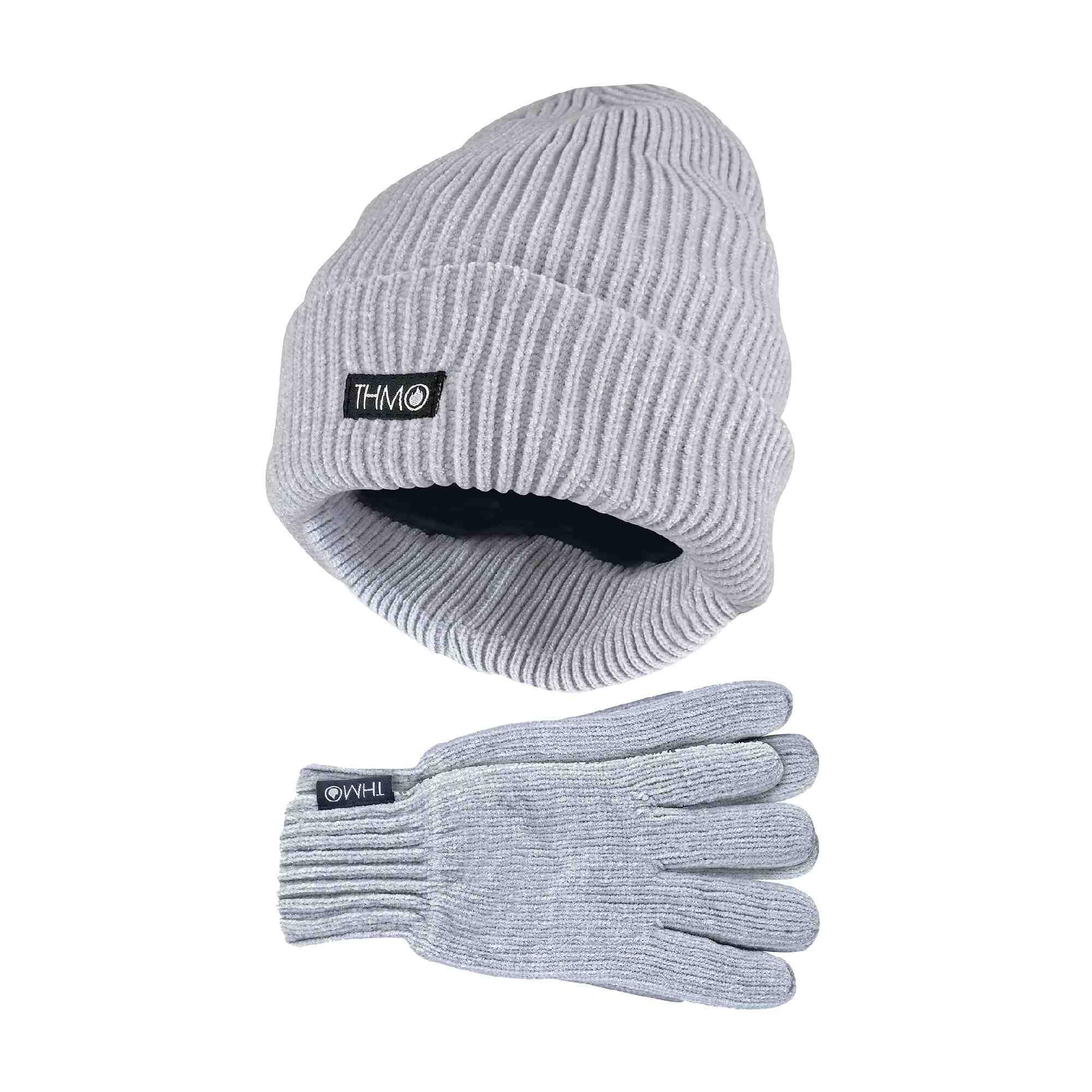 THMO Ladies Thinsulate Soft Chenille Thermal Ribbed Beanie Hat & Gloves Set