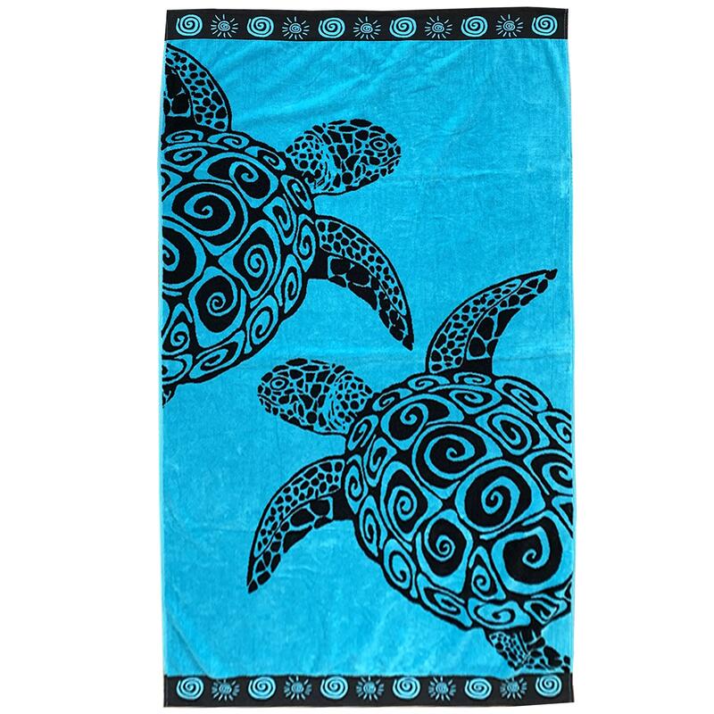 Serviette de plage en jacquard Turquoise Turtle 100x175 470g/sqm