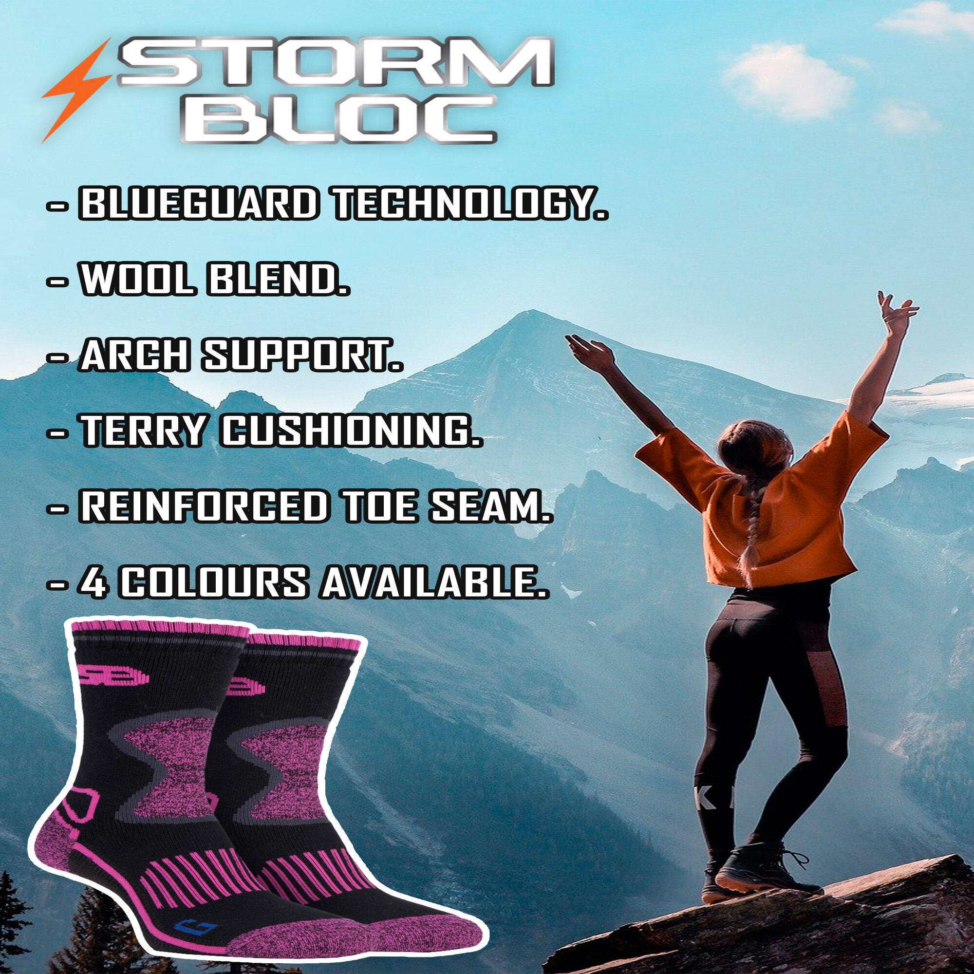 2 Pairs Ladies Cushioned Wool Blend Hiking Socks with Arch Support 3/3