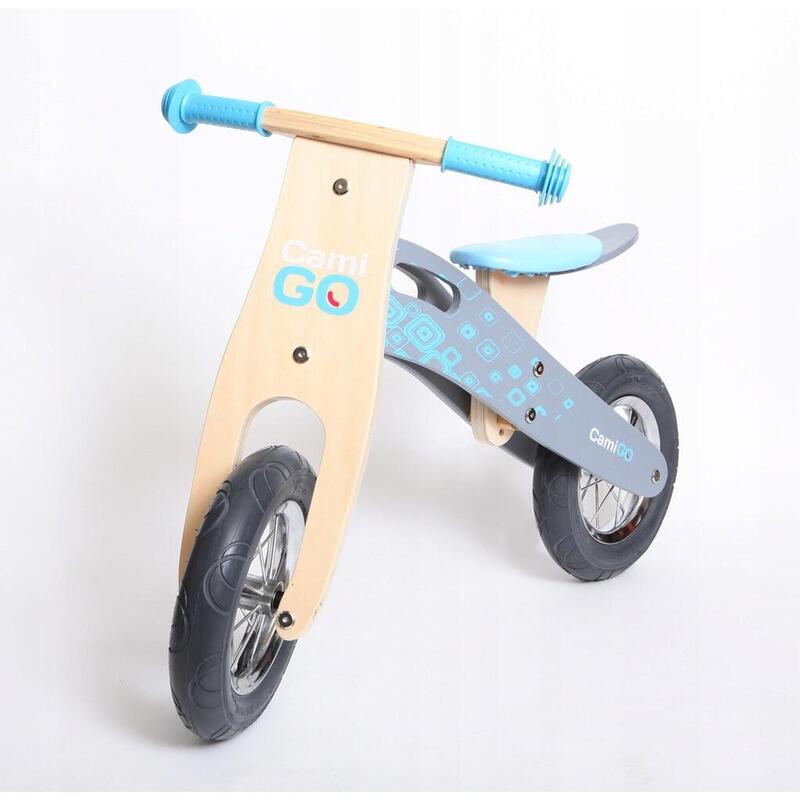 Vélo d'équilibre en bois avec roues gonflables de 10 et 12 pouces Bleu