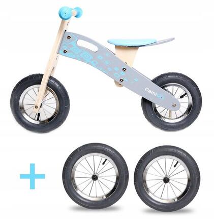 Vélo d'équilibre en bois avec roues gonflables de 10 et 12 pouces Bleu