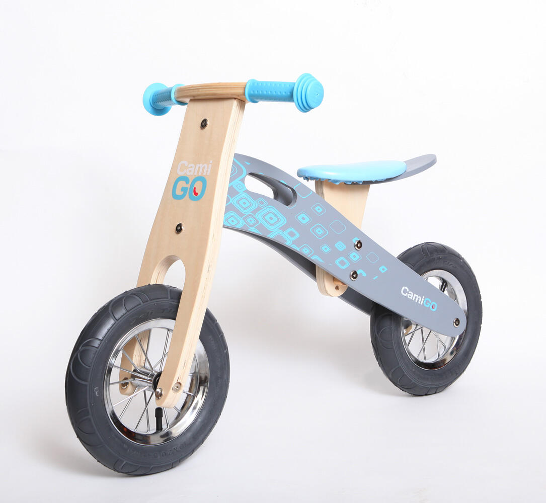 Bicicletta senza pedali in legno con ruote gonfiabili da 10 e 12 pollici Blu 2/4