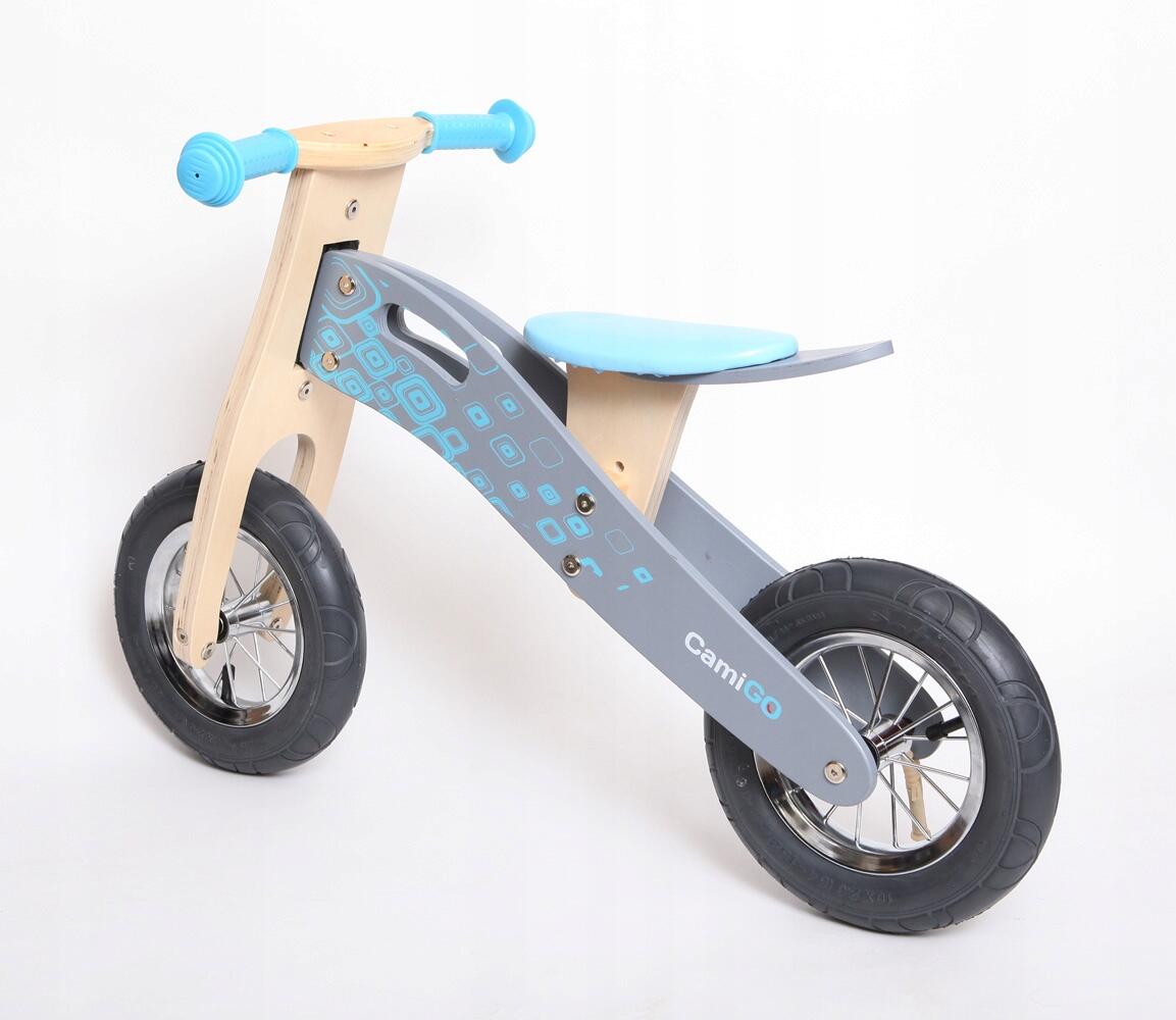 Bicicletta senza pedali in legno con ruote gonfiabili da 10 e 12 pollici Blu 3/4