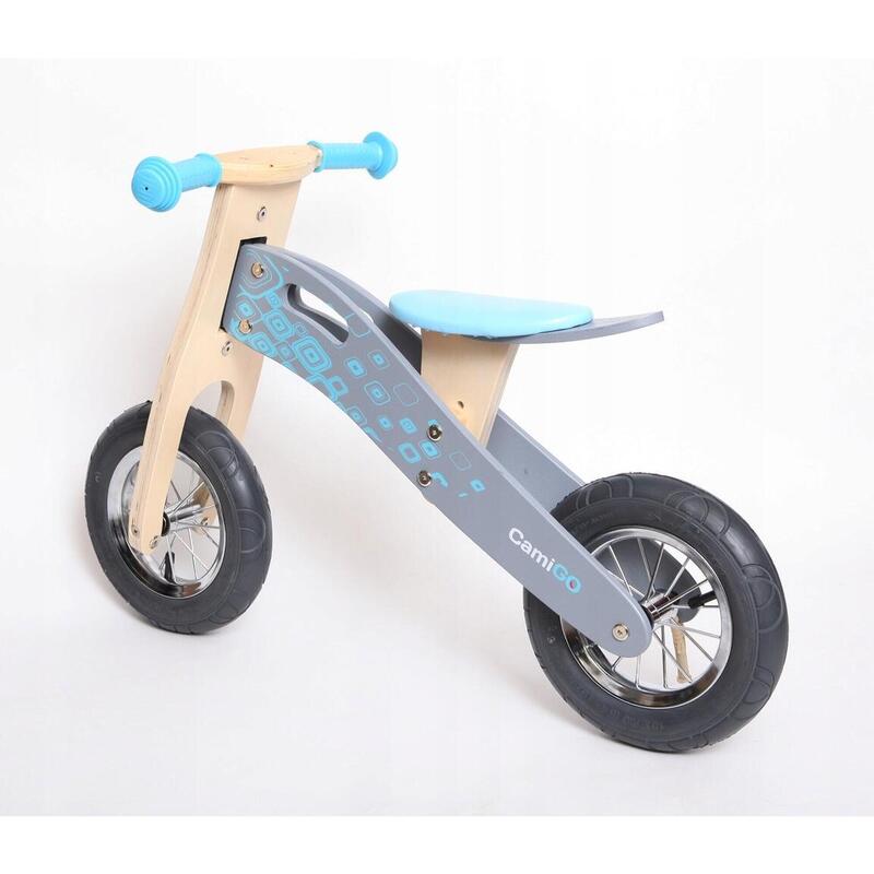 Bicicletă de echilibru din lemn cu roți gonflabile de 10 și 12 inch Albastru