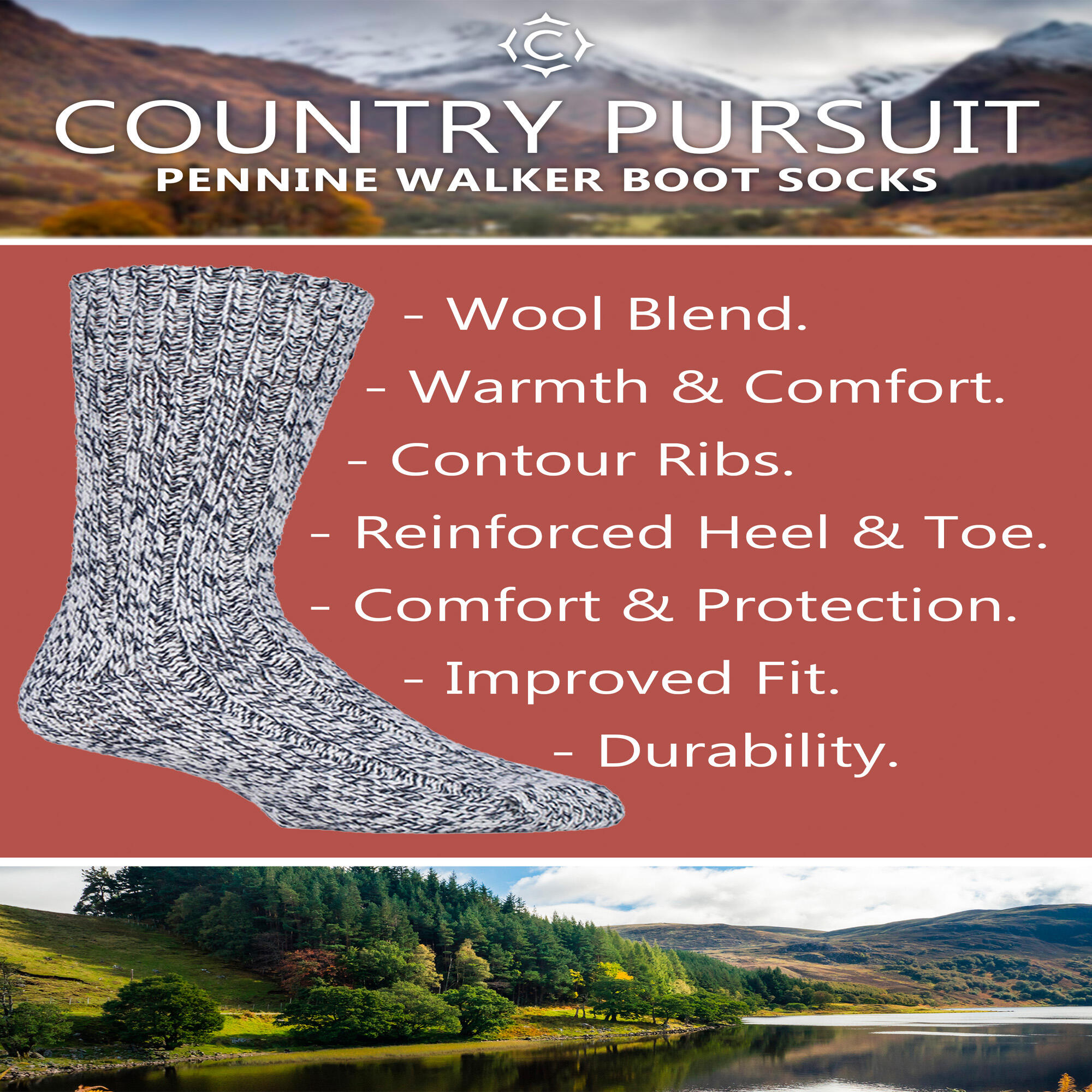 1 Pack Mens Pennine Walker Heavy Wool Hiking Socks 3/3