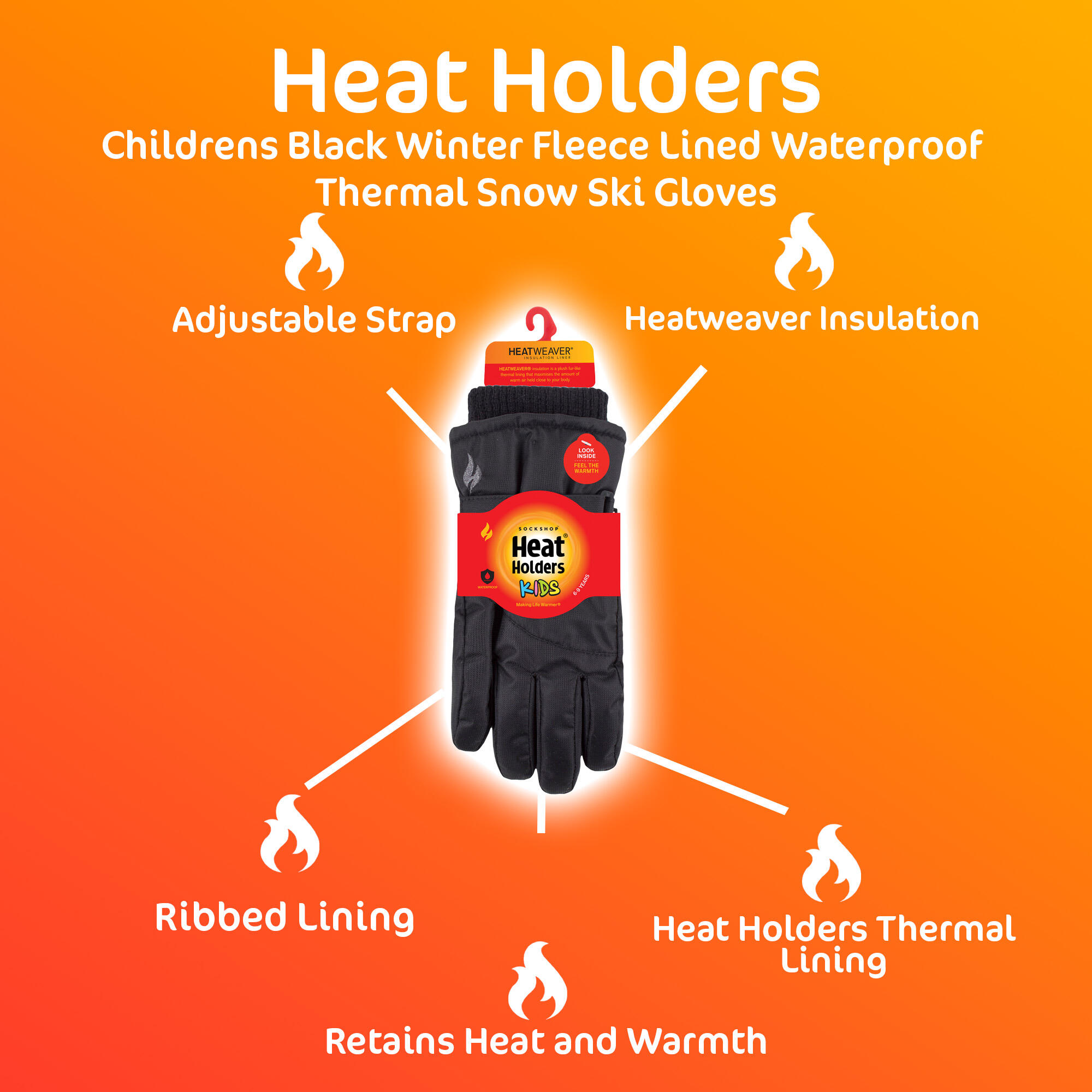 Childrens Black Winter Fleece Lined Waterproof Thermal Snow Ski Gloves 3/3
