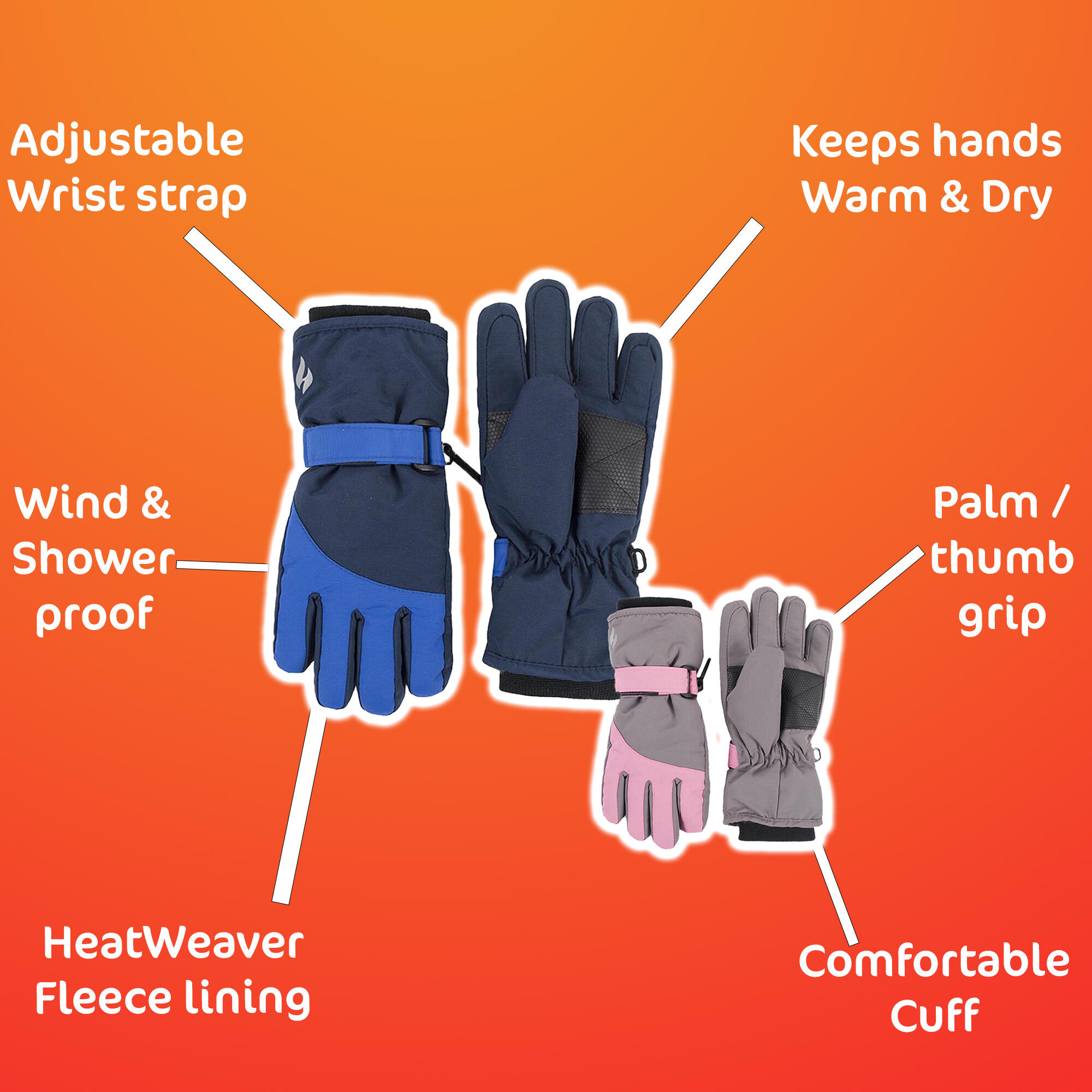 Kids Boys Girls Waterproof Fleece Lined Winter Thermal Ski Gloves 4/4