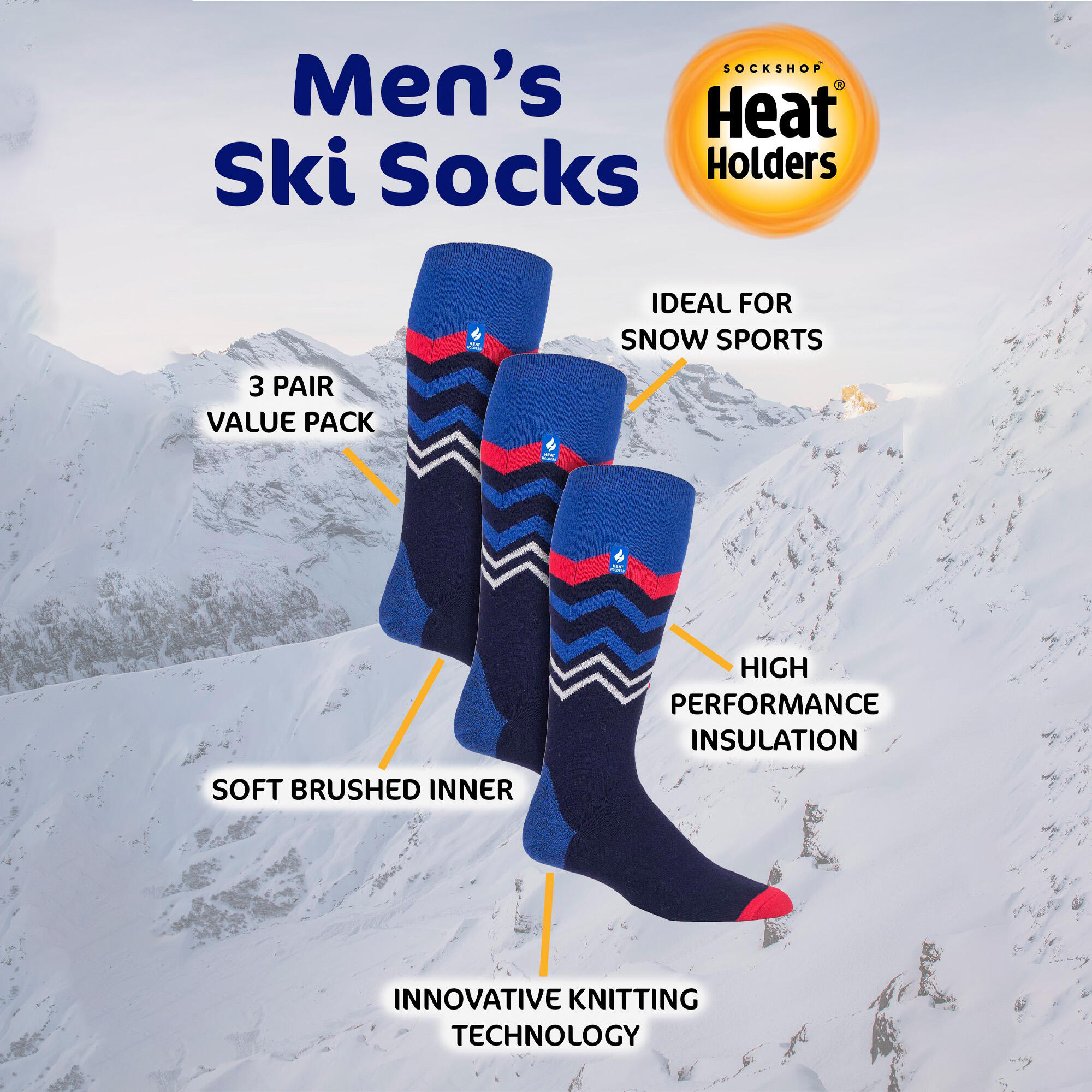 3 Pack Mens Patterned Lightweight Thin 2.3 TOG Thermal Knee High Ski Socks 4/4