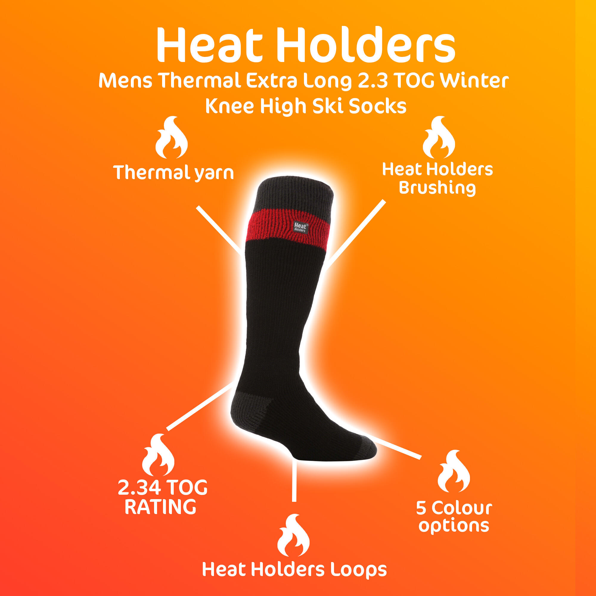 Mens Thermal Extra Long 2.3 TOG Winter Knee High Ski Socks 3/4