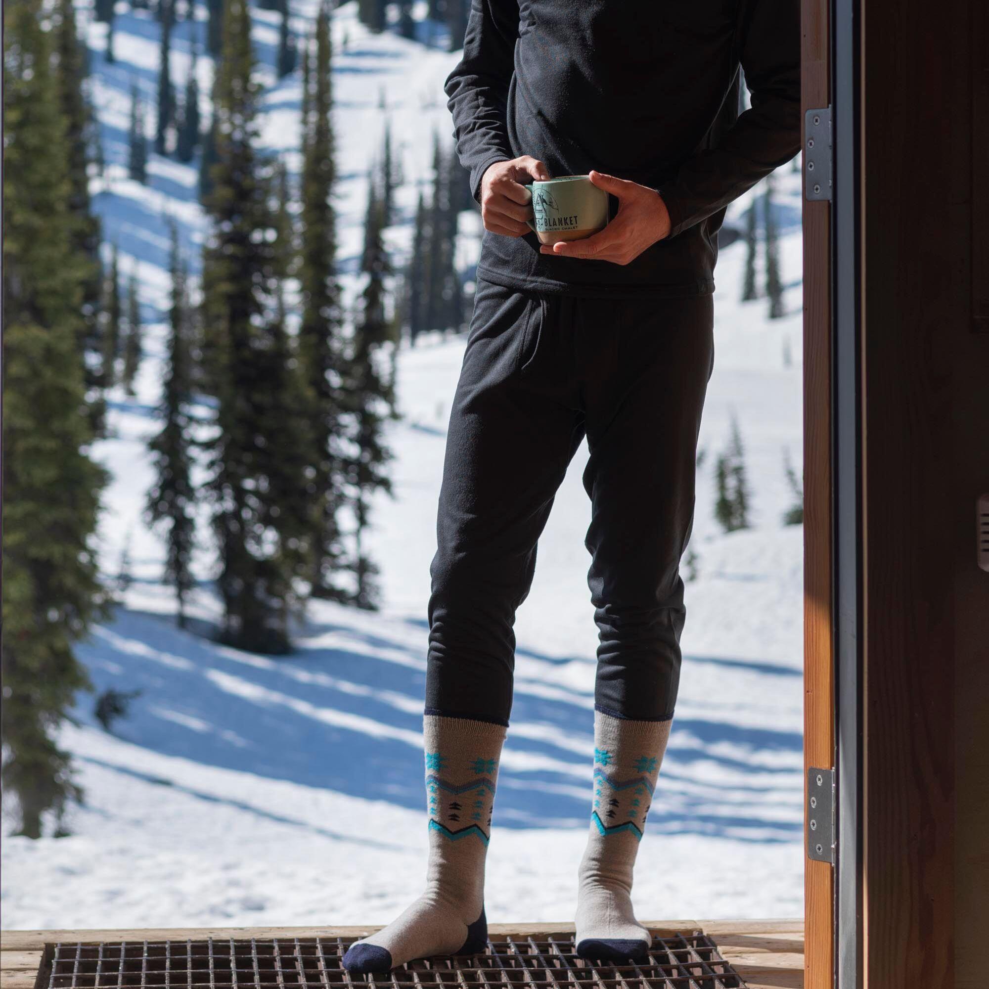 Mens Thin Lightweight Warm Thermal Winter Long Knee High Ski Socks 3/4