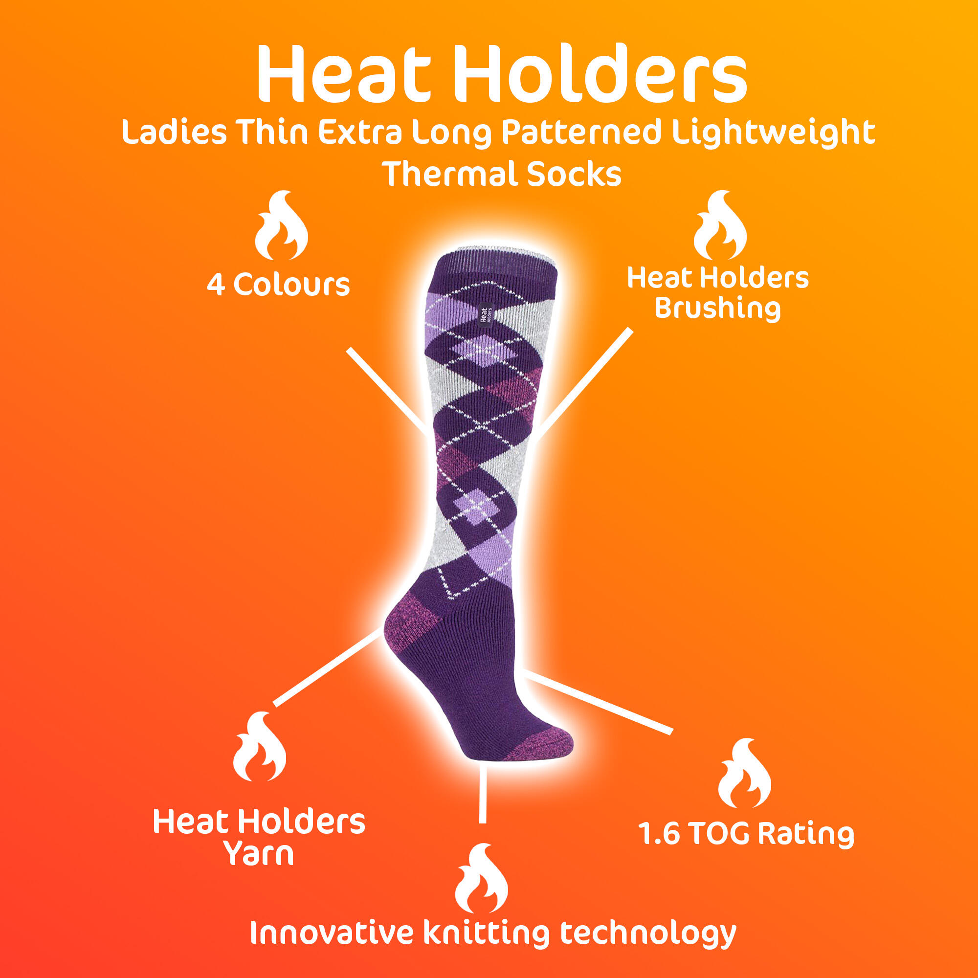 Ladies Thin Extra Long Lightweight Thermal Socks 3/7