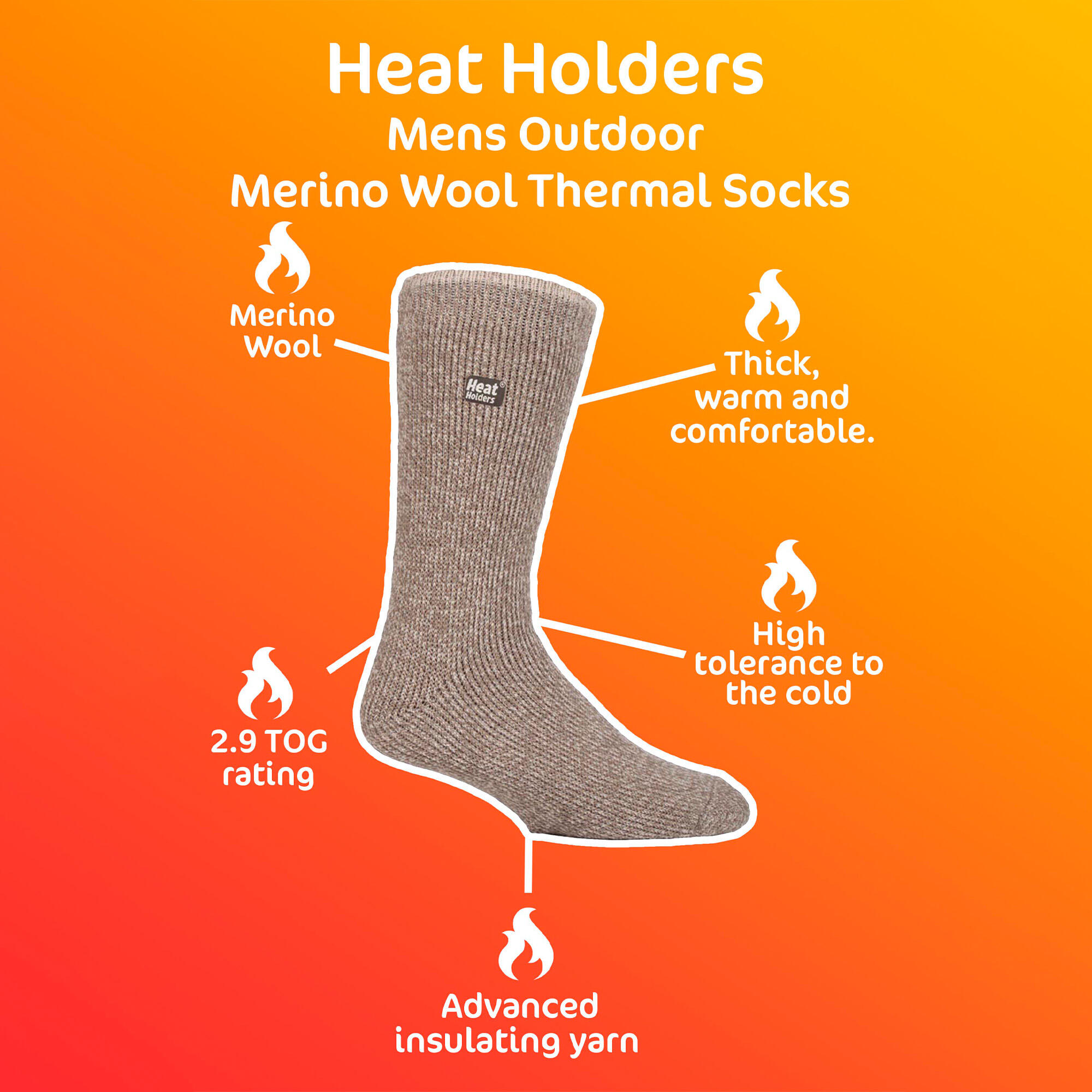 Mens Winter Merino Wool Thermal Socks with Reinforced Heel and Toe 3/6