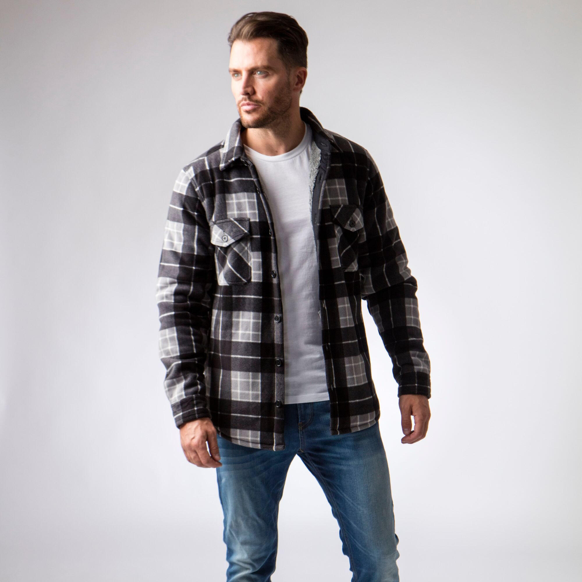 Mens Quilted Plaid Pattern Thermal Long Sleeve Winter Jacket 3/6