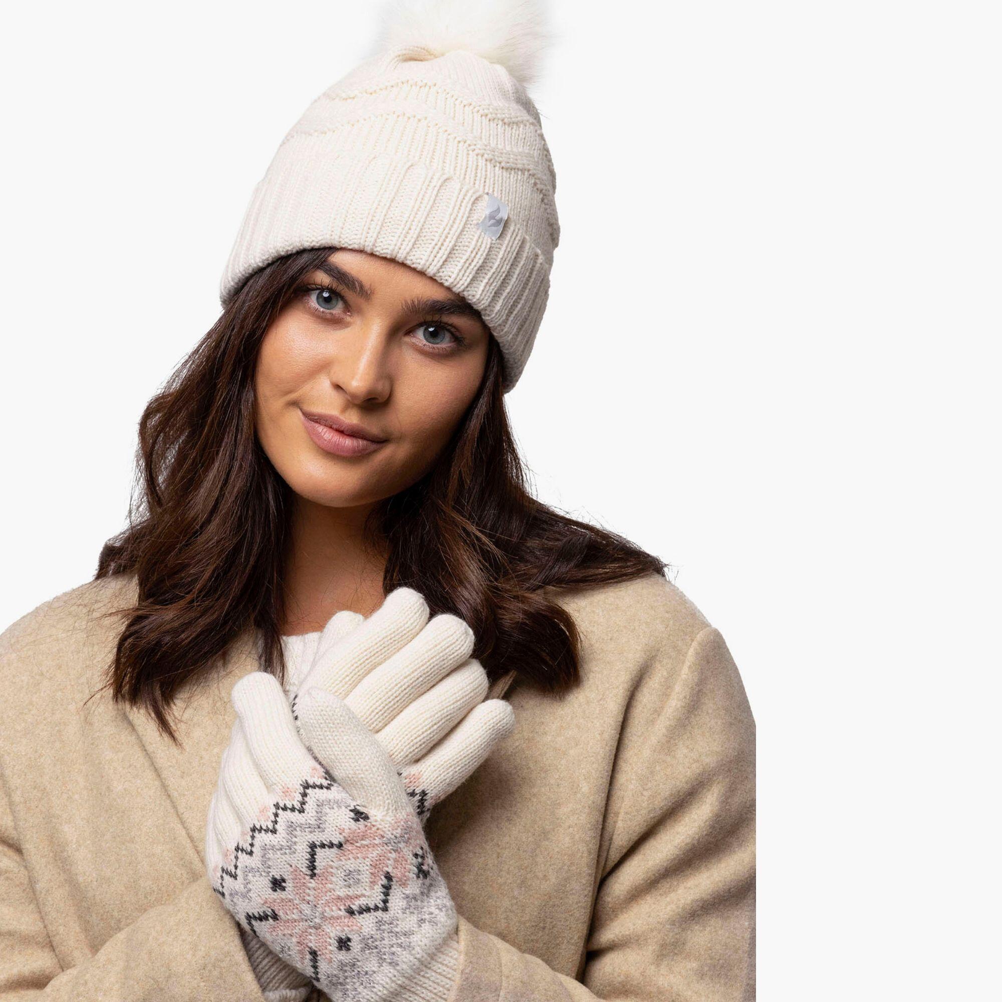 Cappello Invernale Donna Heat Holders Con Pompon – Modello Vintage In Maglia, Fodera Pile Heatweaver, Colori Nero/Crema, Blu/Crema, Viola/Crema