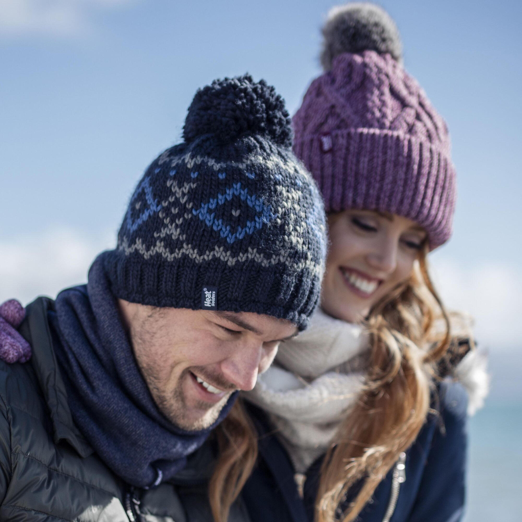 Ladies Ribbed Cuffed Pom Pom Bobble Beanie Hat with Fleece Lining 2/3