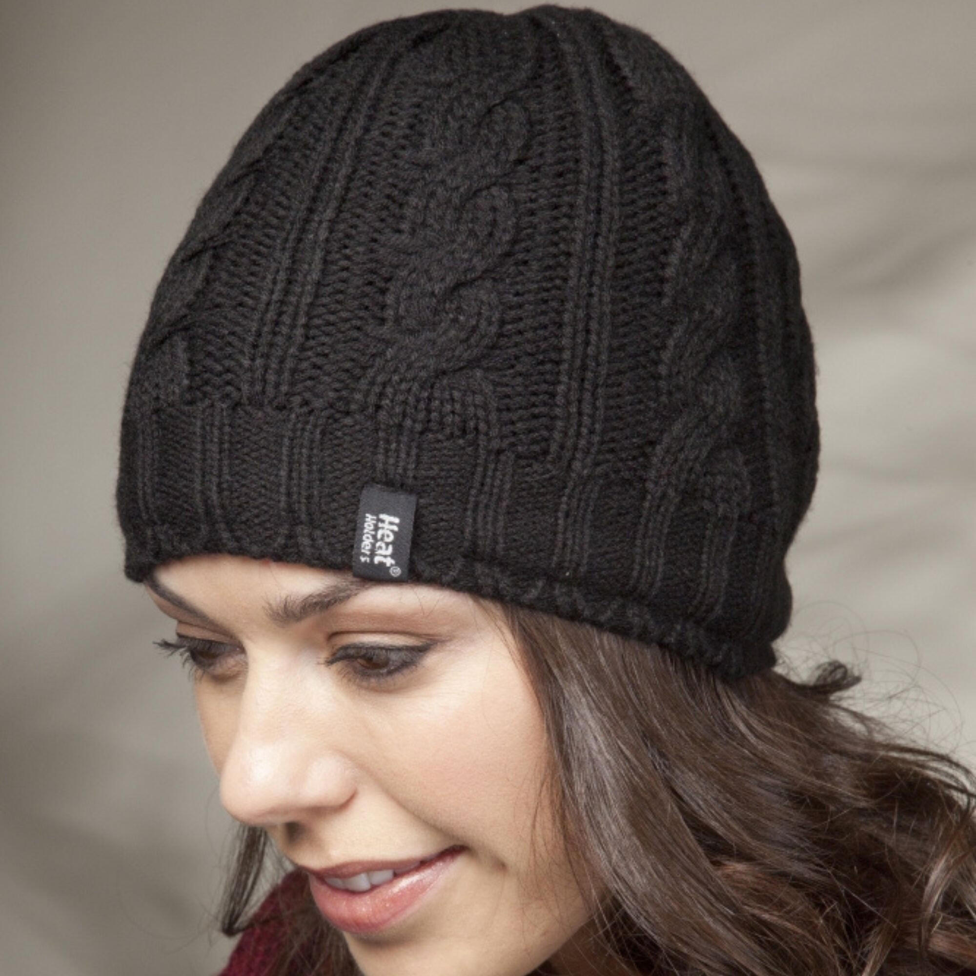 Ladies Cable Knit 3.4 Tog Fleece Lined Thermal Winter Hat 3/5