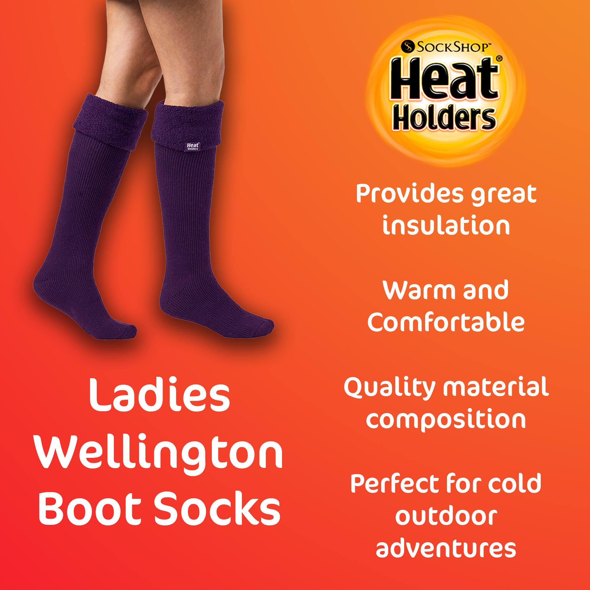 Ladies Thermal Wellington Boot Socks | Long Warm Socks for Women 3/4