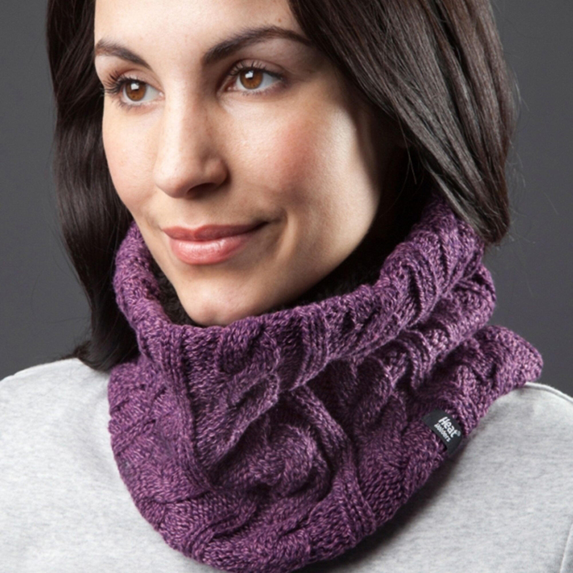 Ladies Thick Cable Knit Fleece Lined Thermal Neck Warmer HEAT HOLDERS