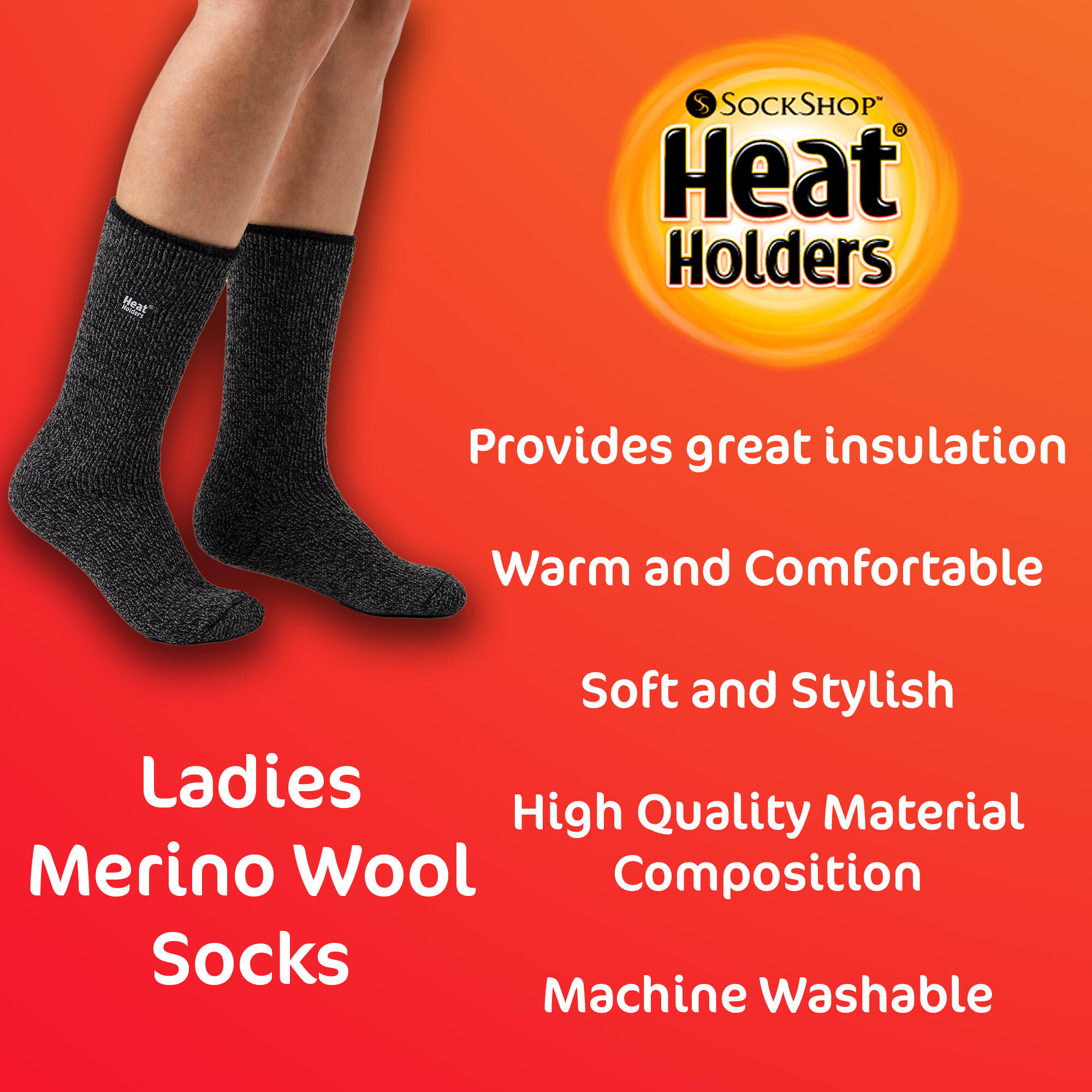 Ladies Thick Reinforced 2.9 TOG Winter Warm Merino Wool Thermal Socks 3/7