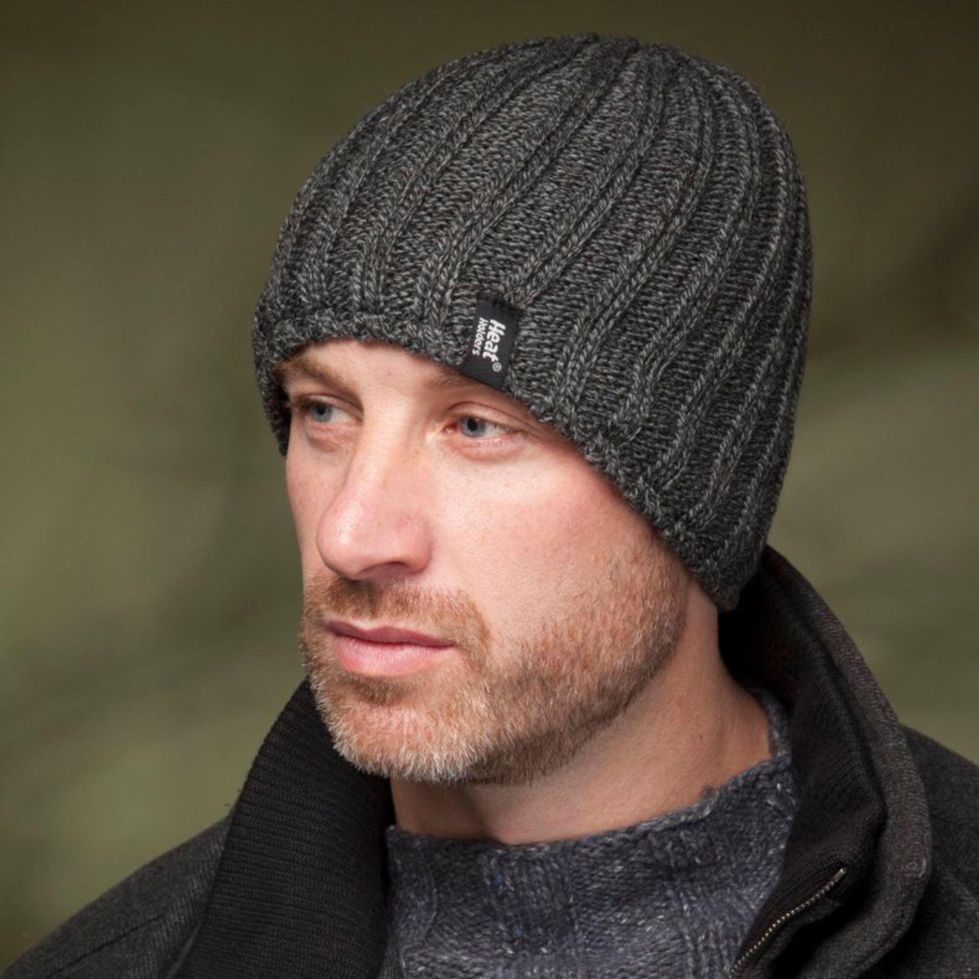 Mens 3.4 TOG Fleece Lined Ribbed Knitted Thermal Winter Hat 3/4
