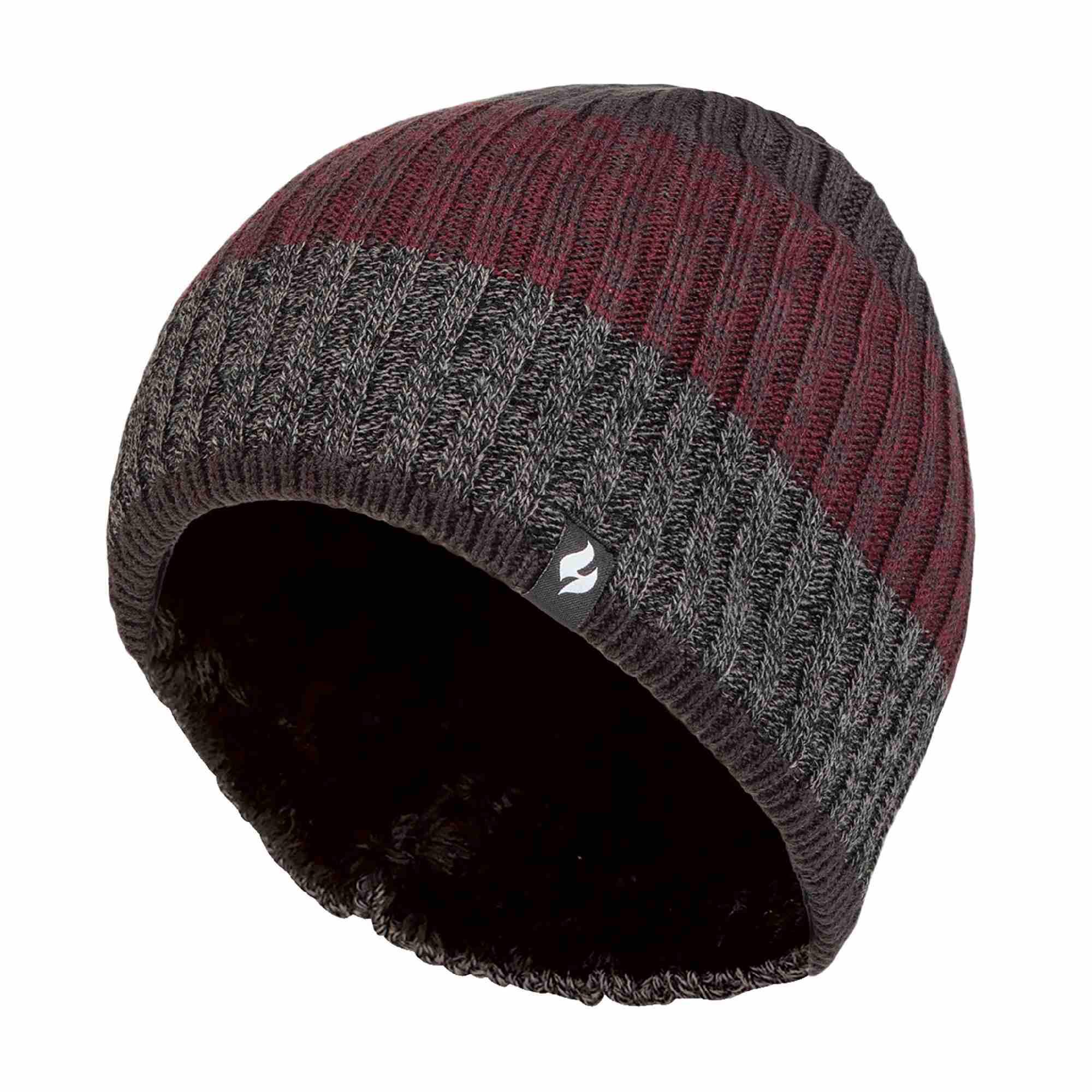 HEAT HOLDERS Mens Fleece Lined Striped Insulated Thermal Beanie Hat for Winter