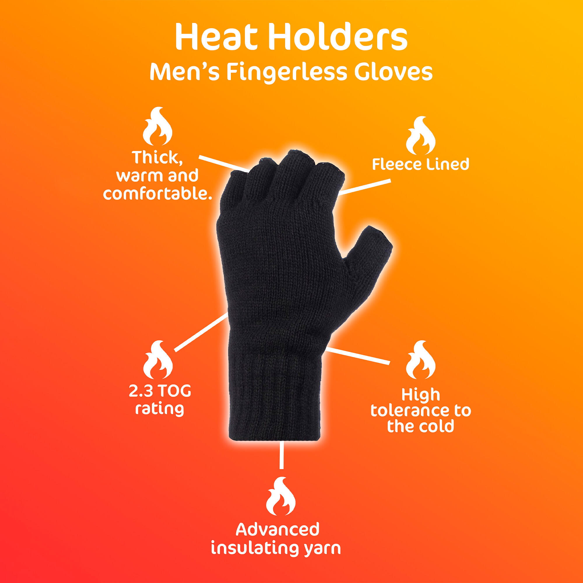 Mens Winter Warm 3.2 TOG Fleece Lined Fingerless Gloves 4/4