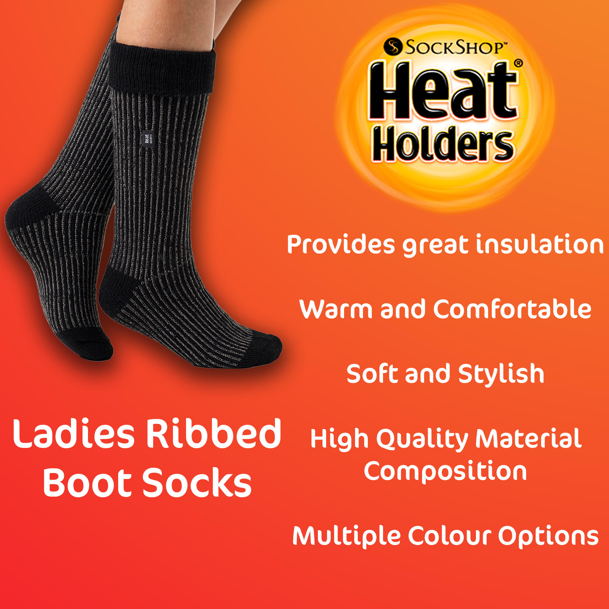 Ladies Warm Winter Knee High Ribbed Thermal Boot Socks 4/4