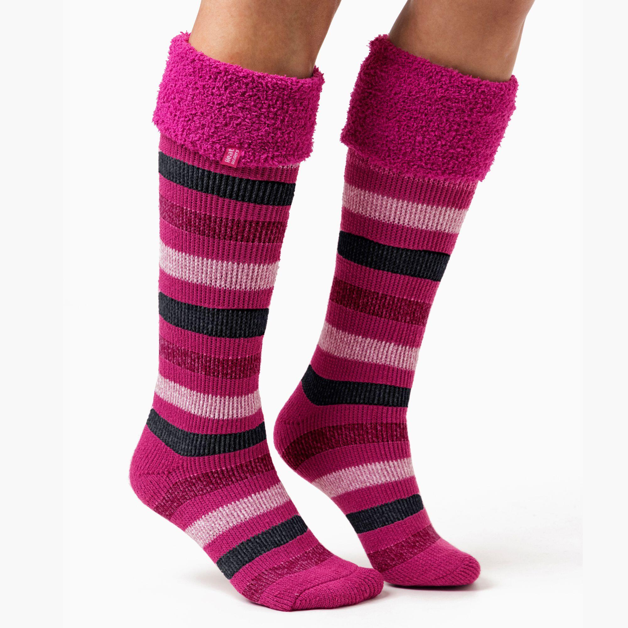 Ladies Multicoloured Striped Patterned Long Wellington Boot Thermal Socks 3/6