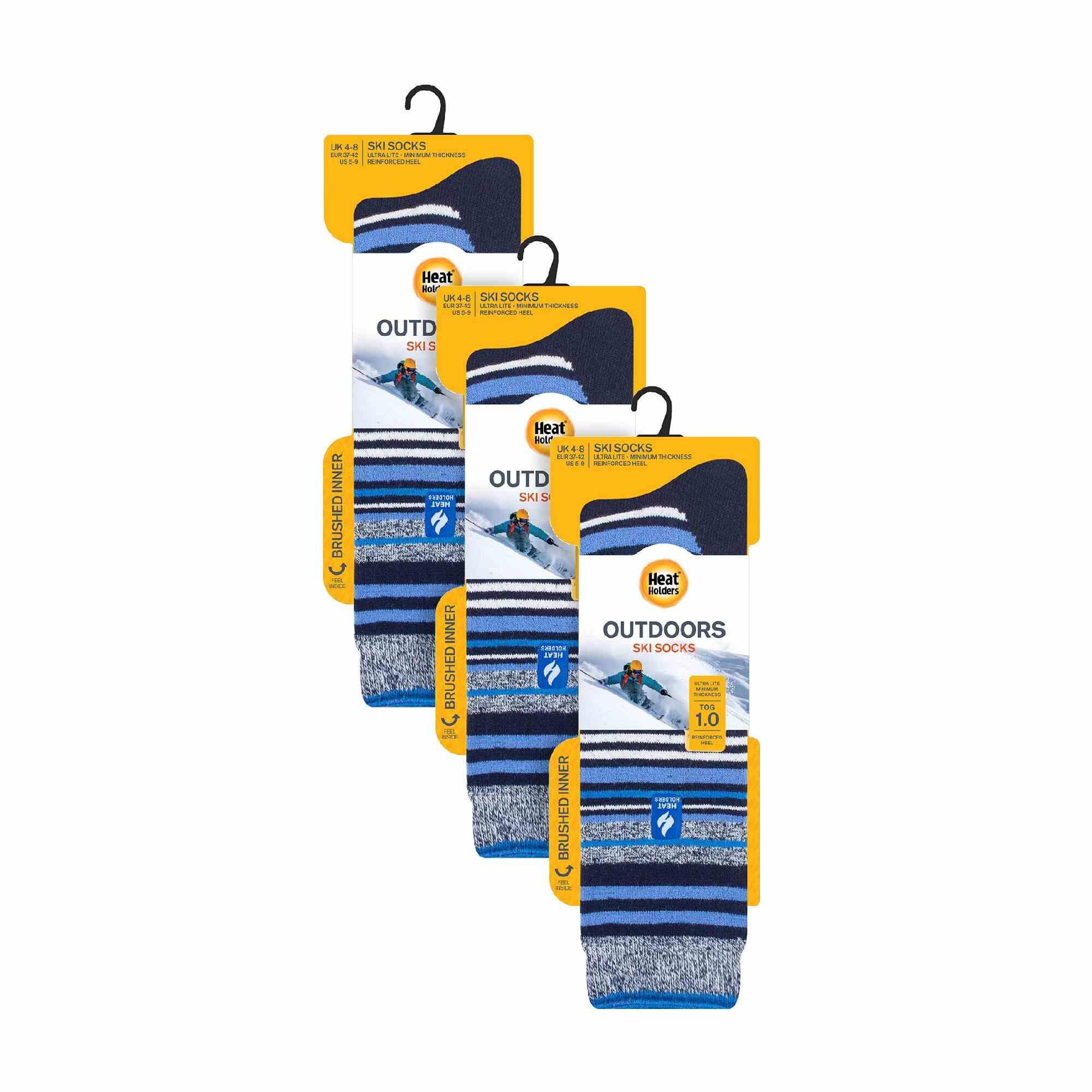 Heat Holders - 3 Paires Chaussettes Ski Femme Thermiques Hiver Hautes Rayées 2/6