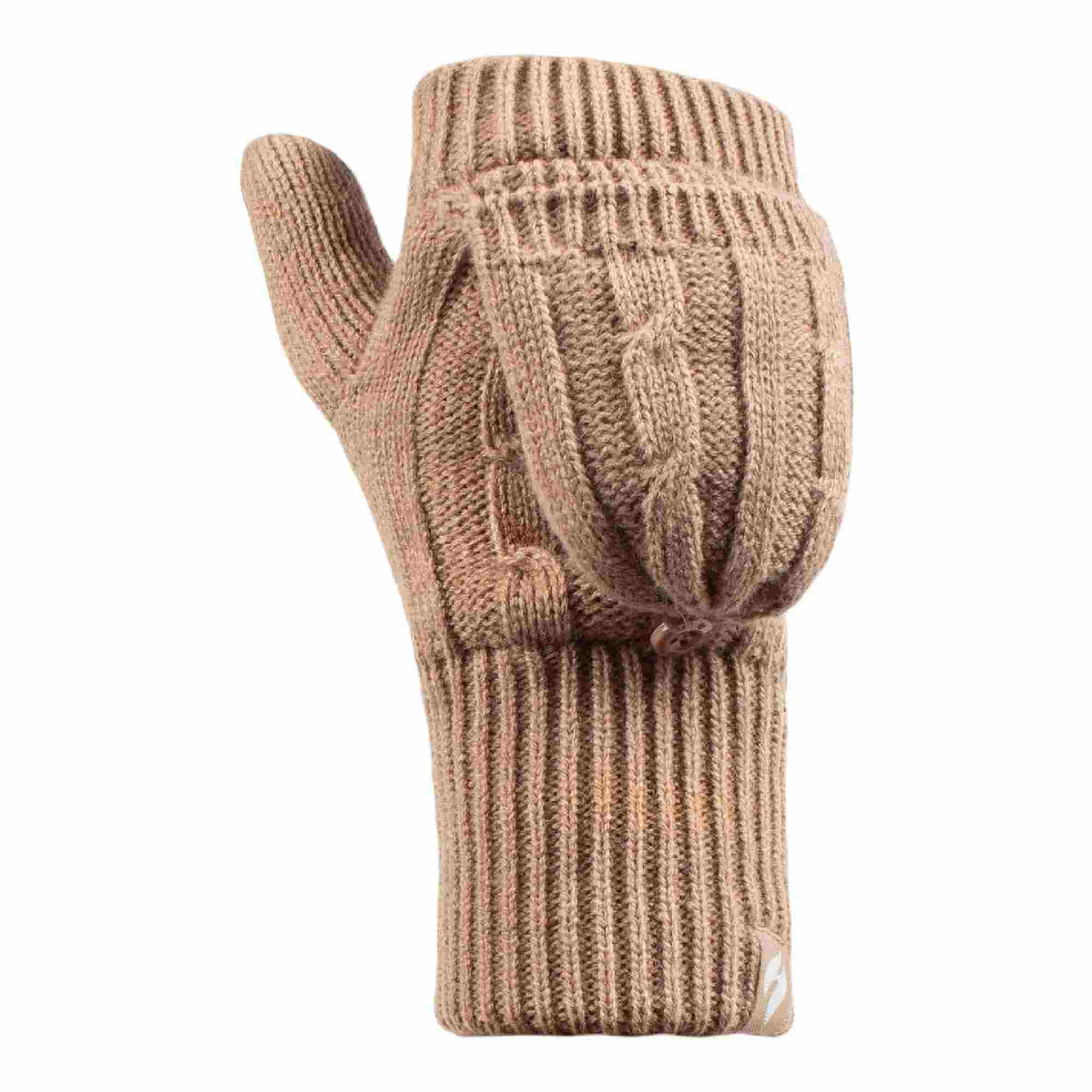 HEAT HOLDERS Ladies Cable Knit Winter 2.3 TOG Thermal Fingerless Converter Gloves