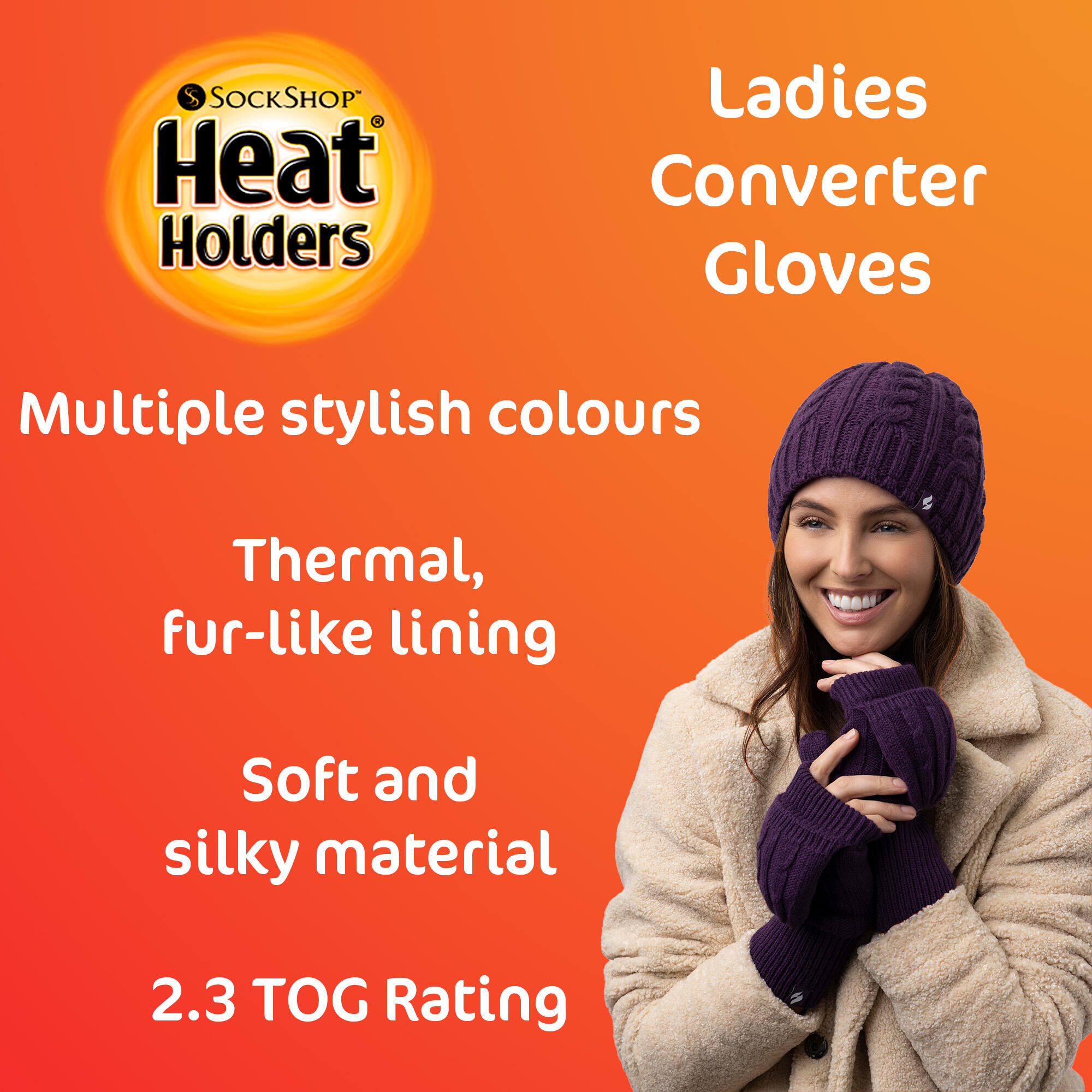 Ladies Cable Knit Winter 2.3 TOG Thermal Fingerless Converter Gloves 4/4