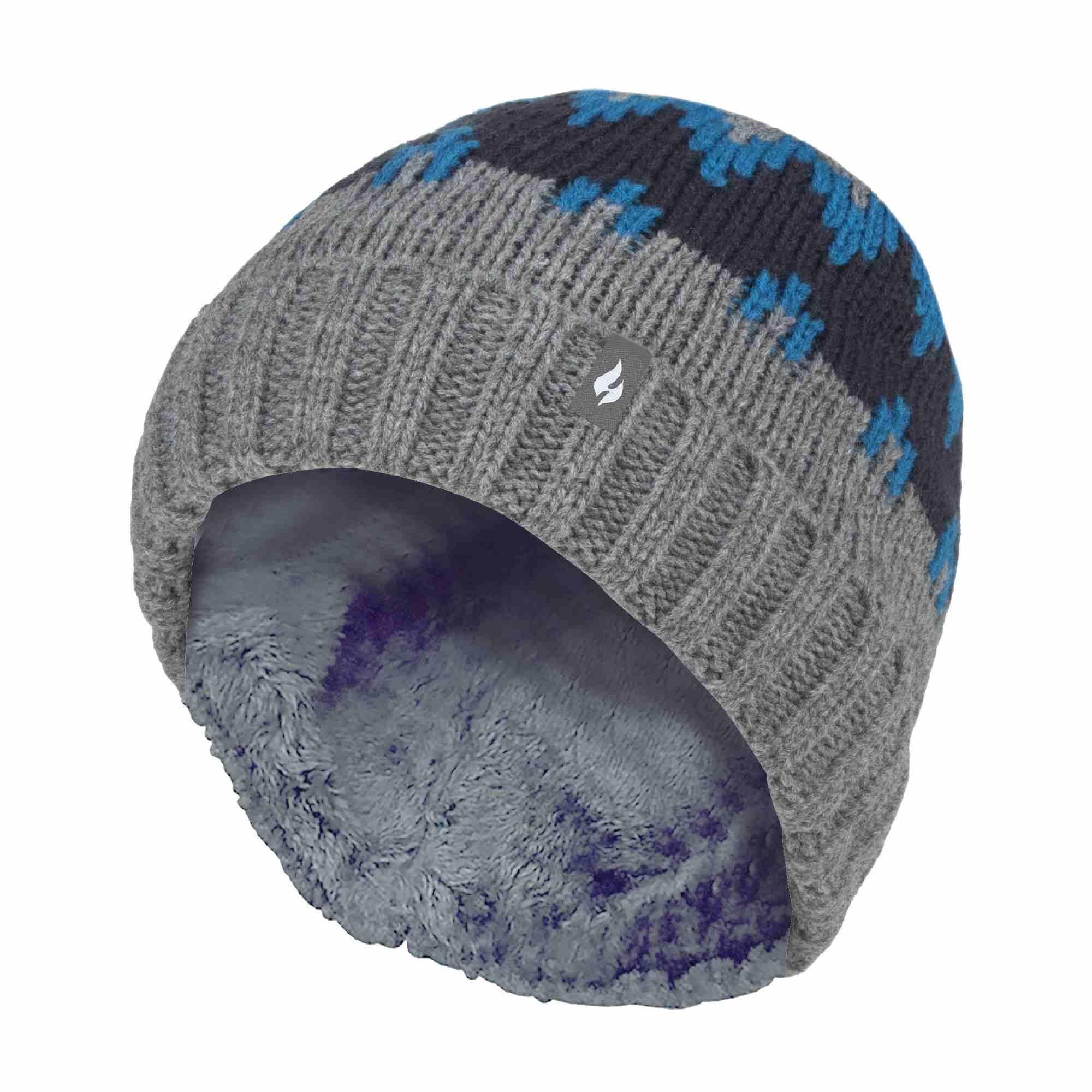 HEAT HOLDERS Boys Thick Ribbed Woven Knitted Soft Pom Pom Bobble Beanie Hat