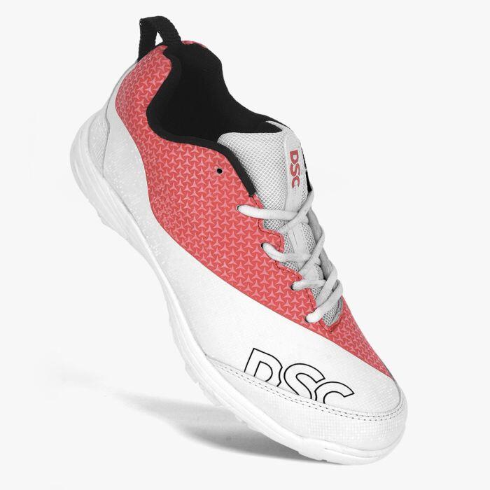 DSC Rigor X Junior Rubber Cricket Shoes - White / Red 4/7