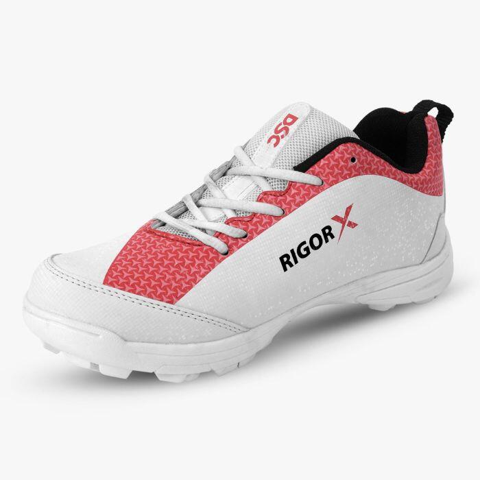 DSC Rigor X Junior Rubber Cricket Shoes - White / Red 3/7