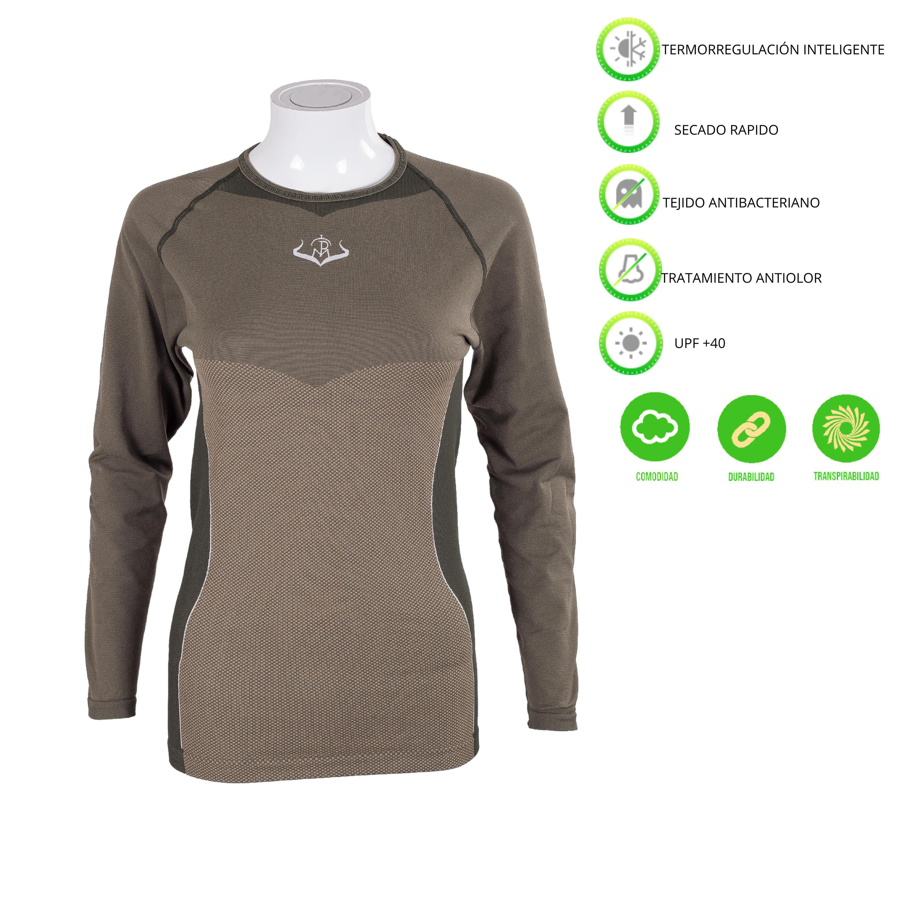 Camiseta Caza Mujer Pasión Morena 38004 Caqui Técnica Termorreguladora 3/4