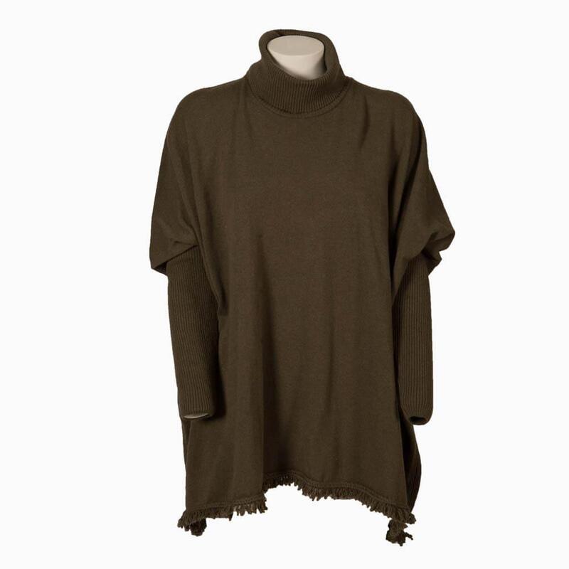 Poncho Caza Mujer Pasion Morena 04067 Marrón Corto Cuello Alto Manga Larga